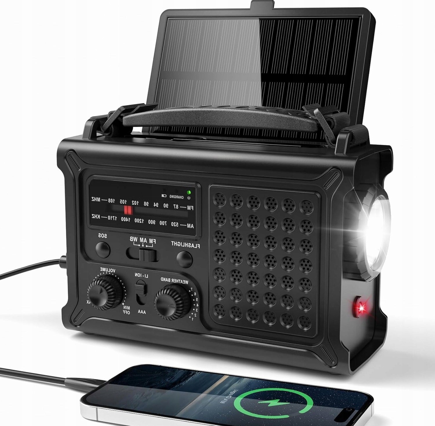 Emergency with crank solar portable flashlight function power bank