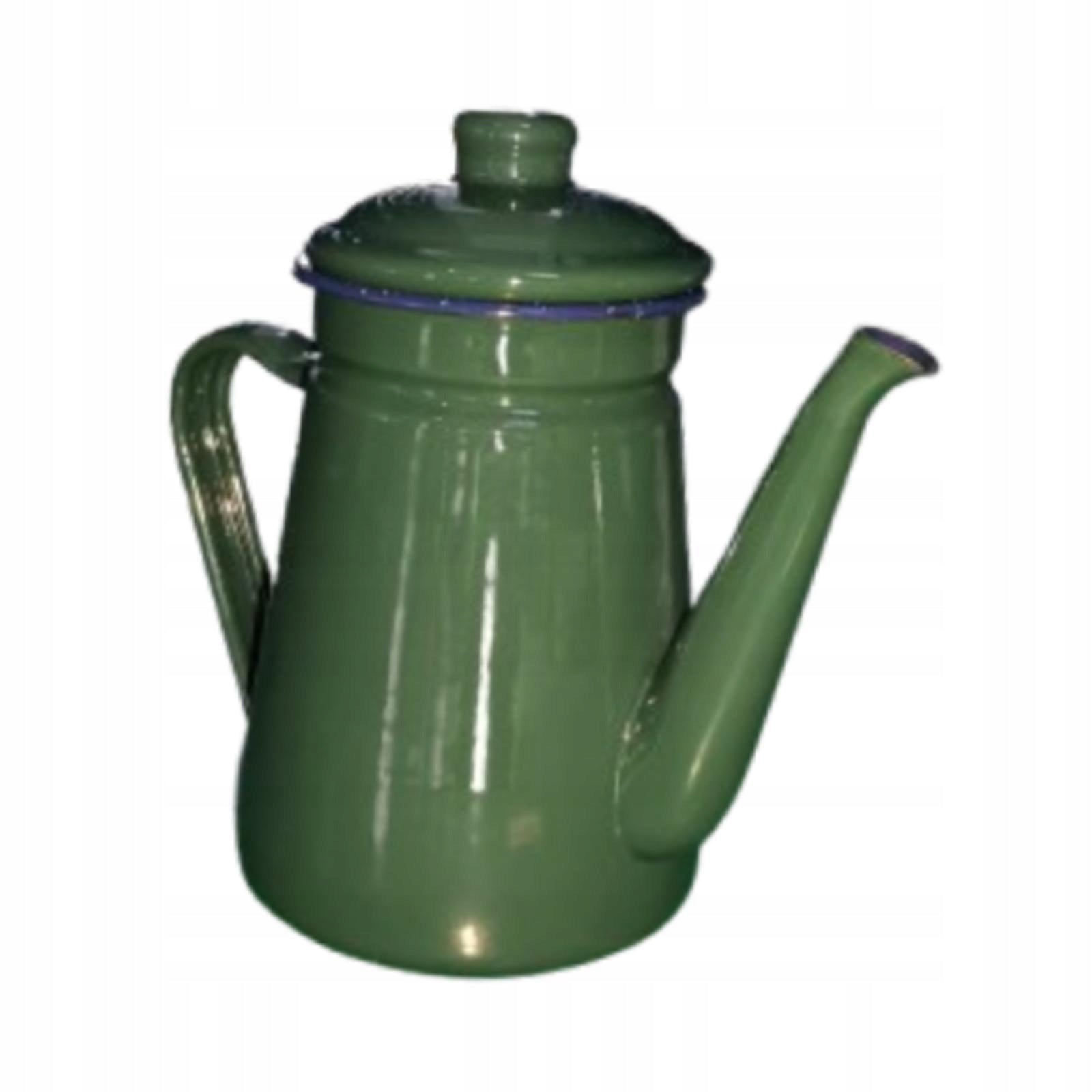 Enamel Coffee Pot, Kettle, Teapot, Milk Warmer in Vintage Style with Green Brand no brand