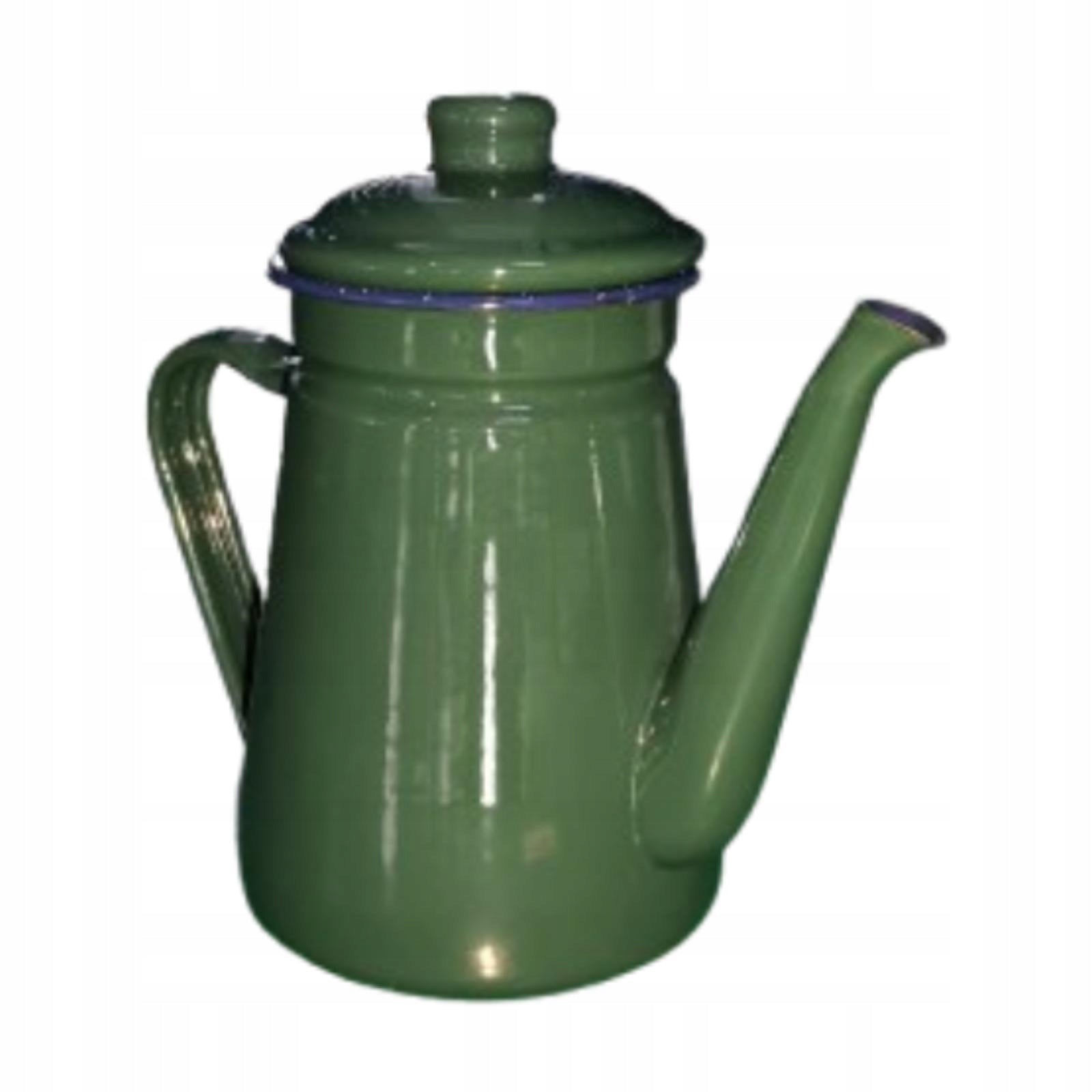 Enamel Coffee Pot, Kettle, Teapot, Milk Warmer in Vintage Style with Green Packaging status original