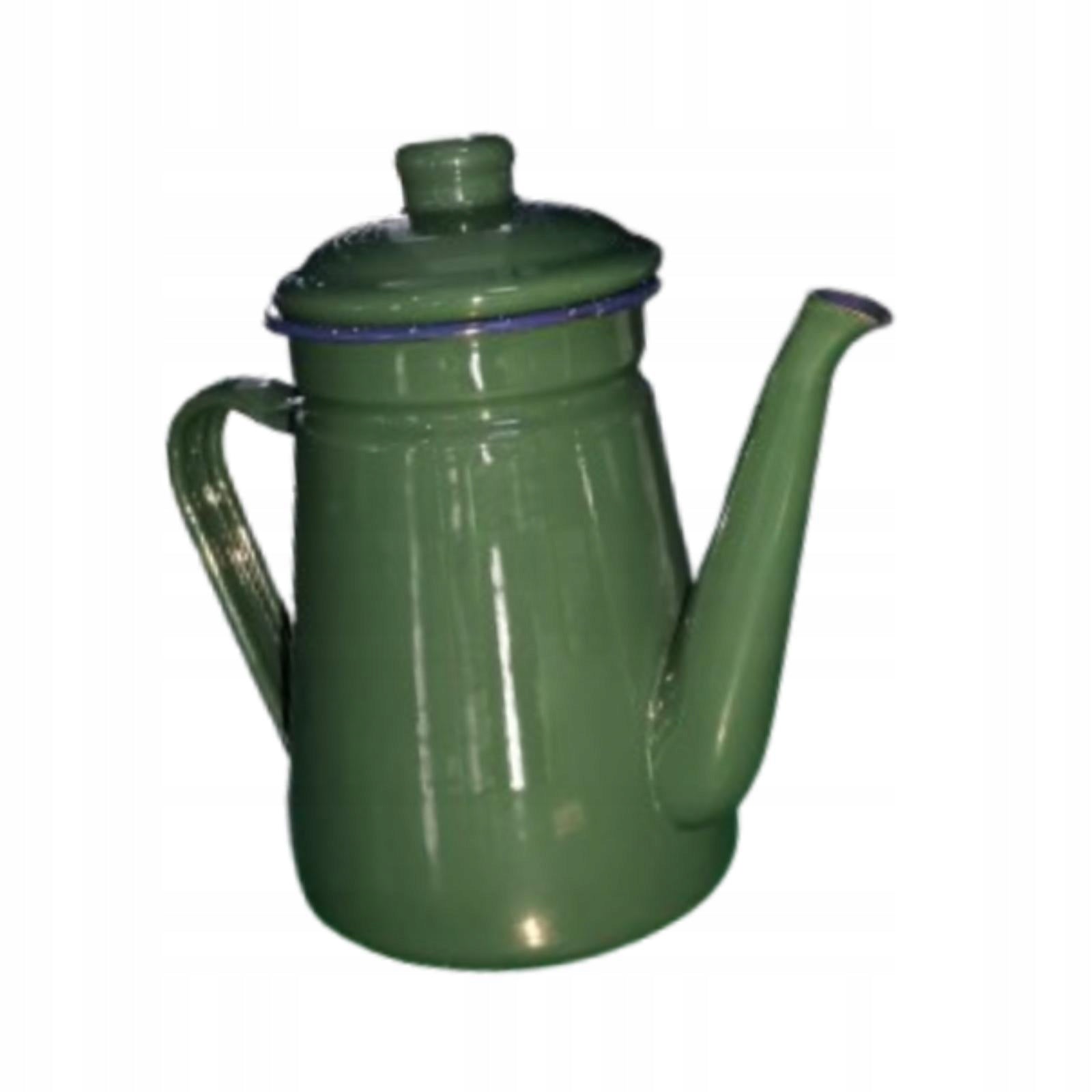 Enamel Coffee Pot, Kettle, Teapot, Milk Warmer in Vintage Style with Green