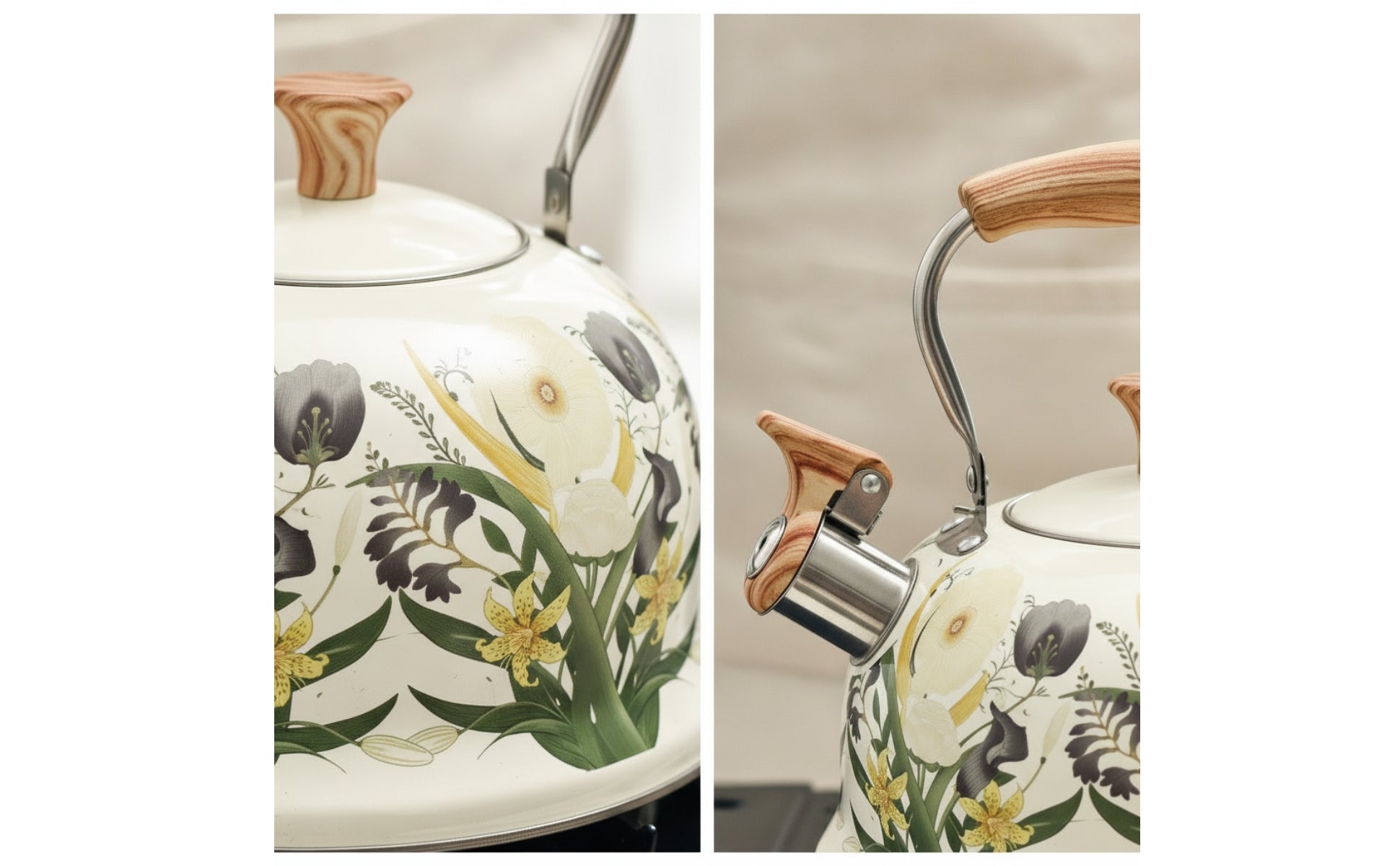 Enamel Kettle with Wood Grain Holder Convenient Tea Kettle Manufacturer code 0510