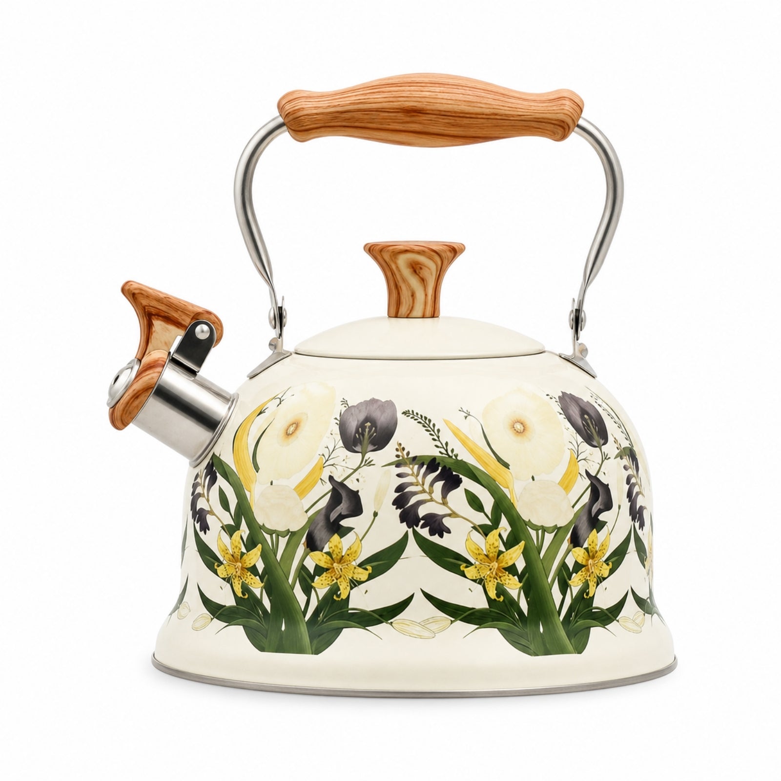 Enamel Kettle with Wood Grain Holder Convenient Tea Kettle