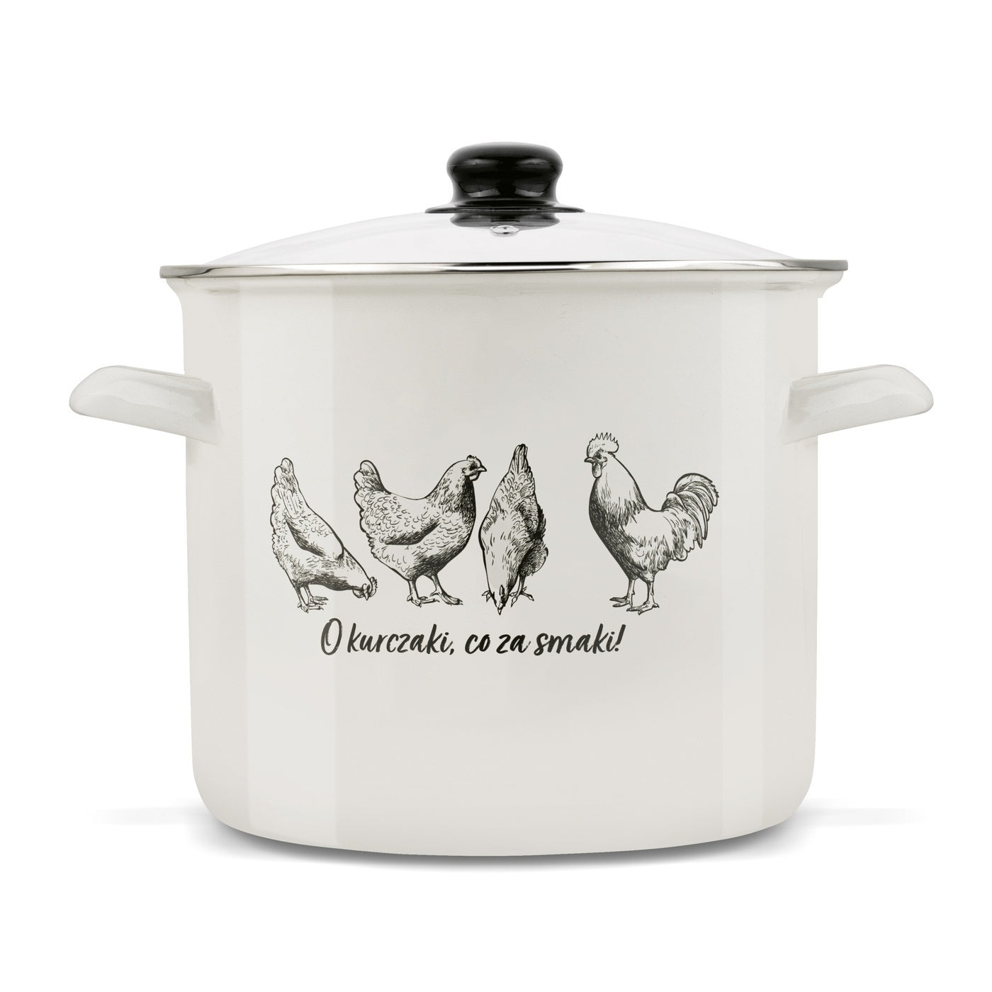 Enamel POT with Glass LID LARGE Steel Tadar O Chickens 7L 24cm Capacity 6 l