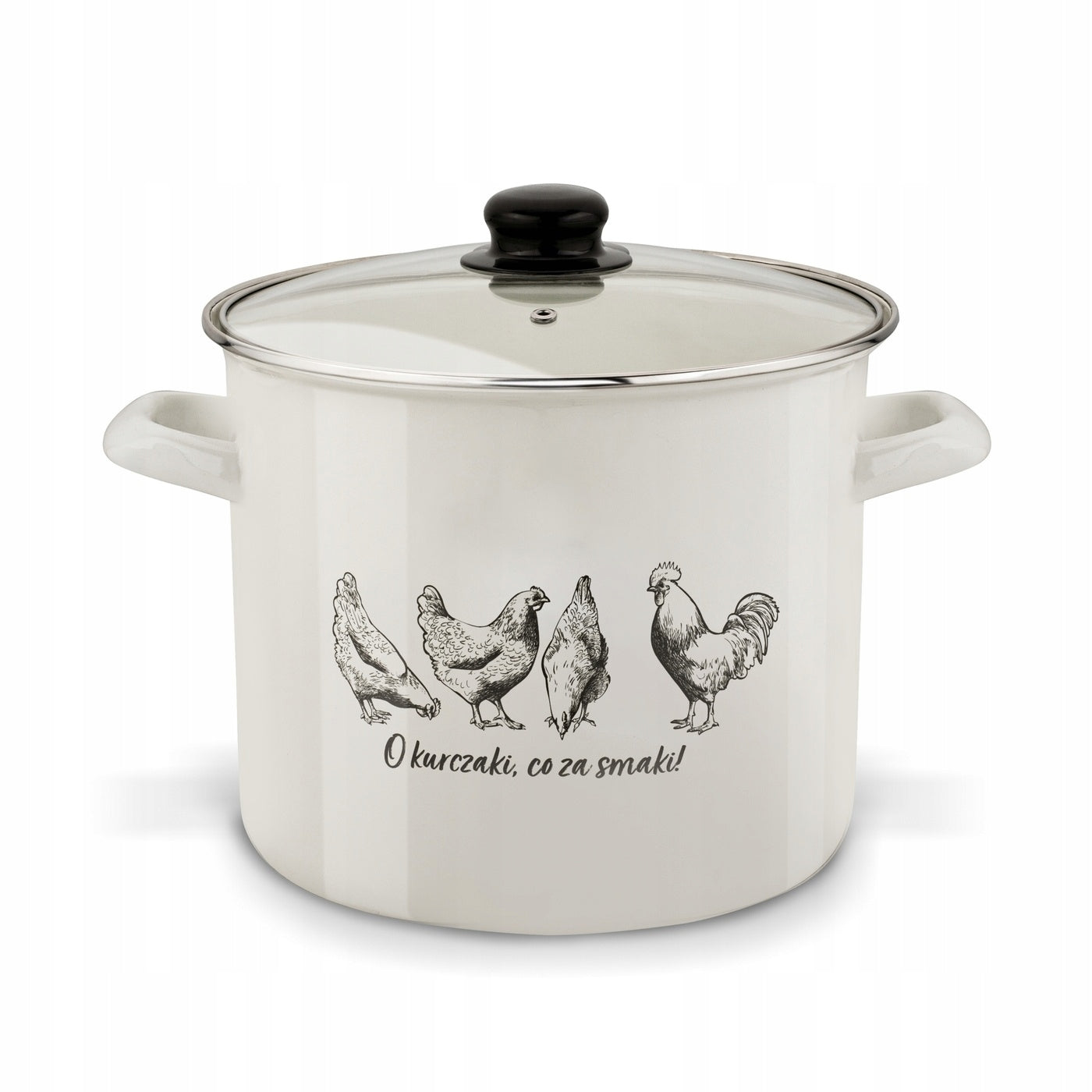 Enamel POT with Glass LID LARGE Steel Tadar O Chickens 7L 24cm