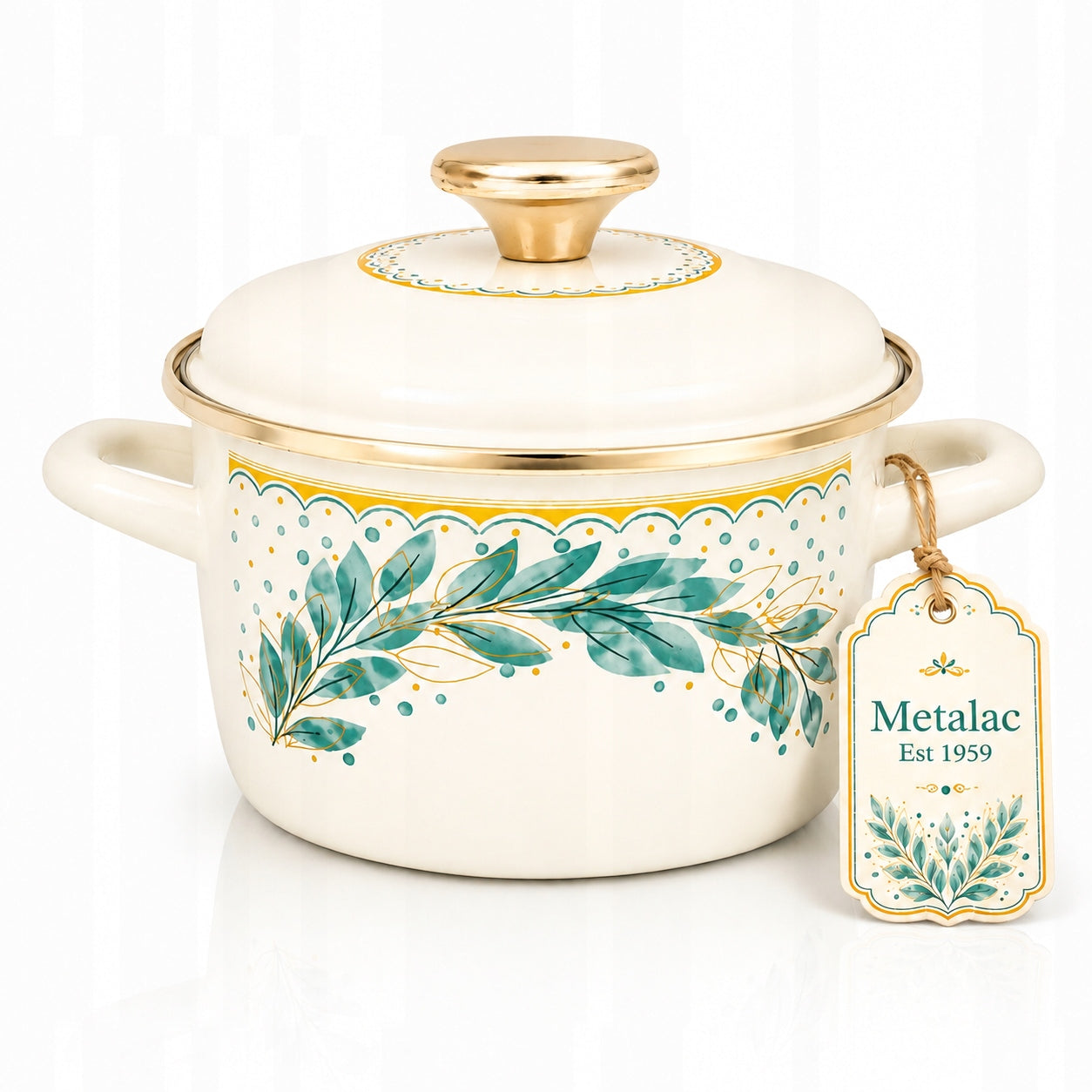 Enamel Pot 20 cm 3,5 L Metalac Green Line Induction Cream Gas Retro