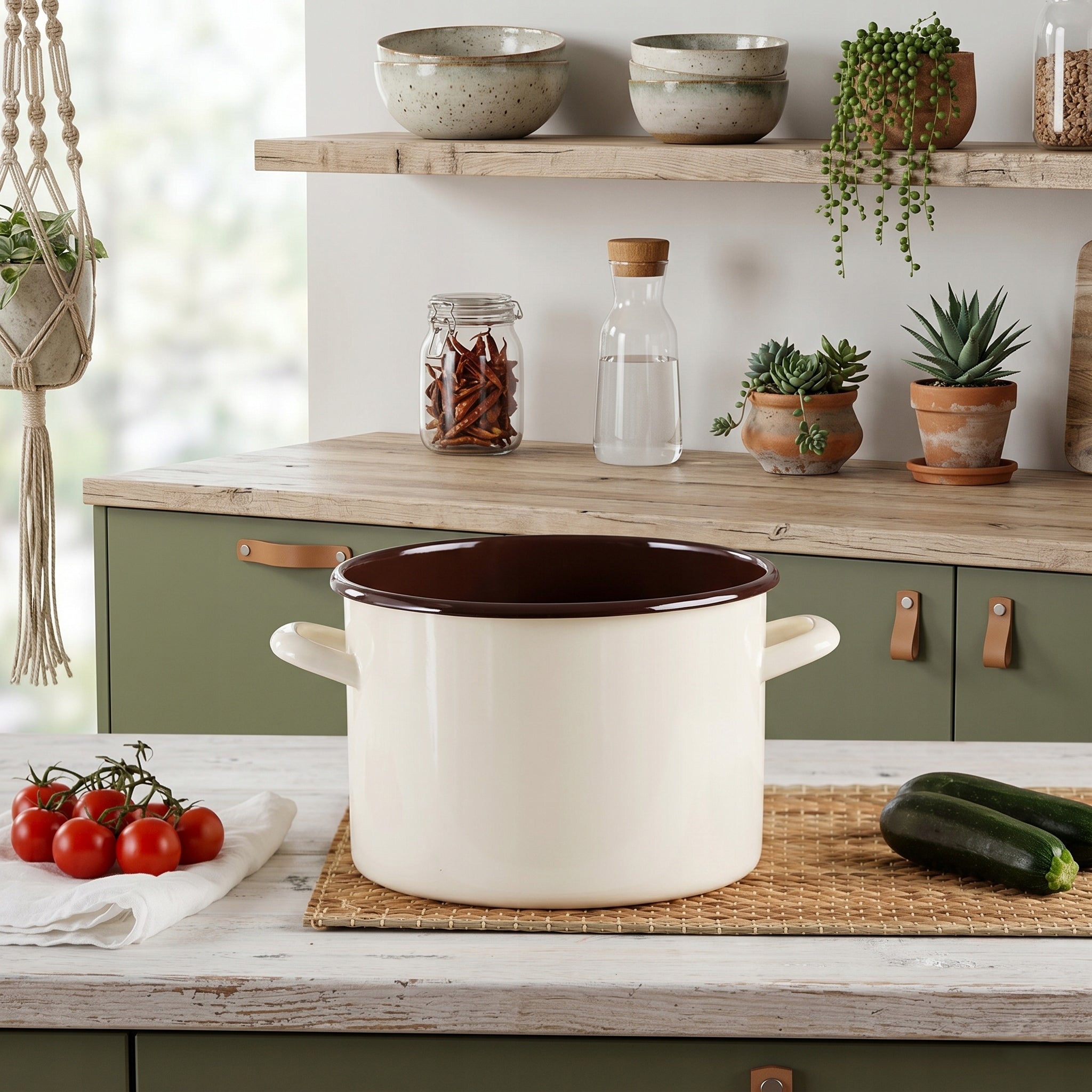Enamel induction pot gas 24 cm Silesia cream dark center 7,5 l Brand Silesia