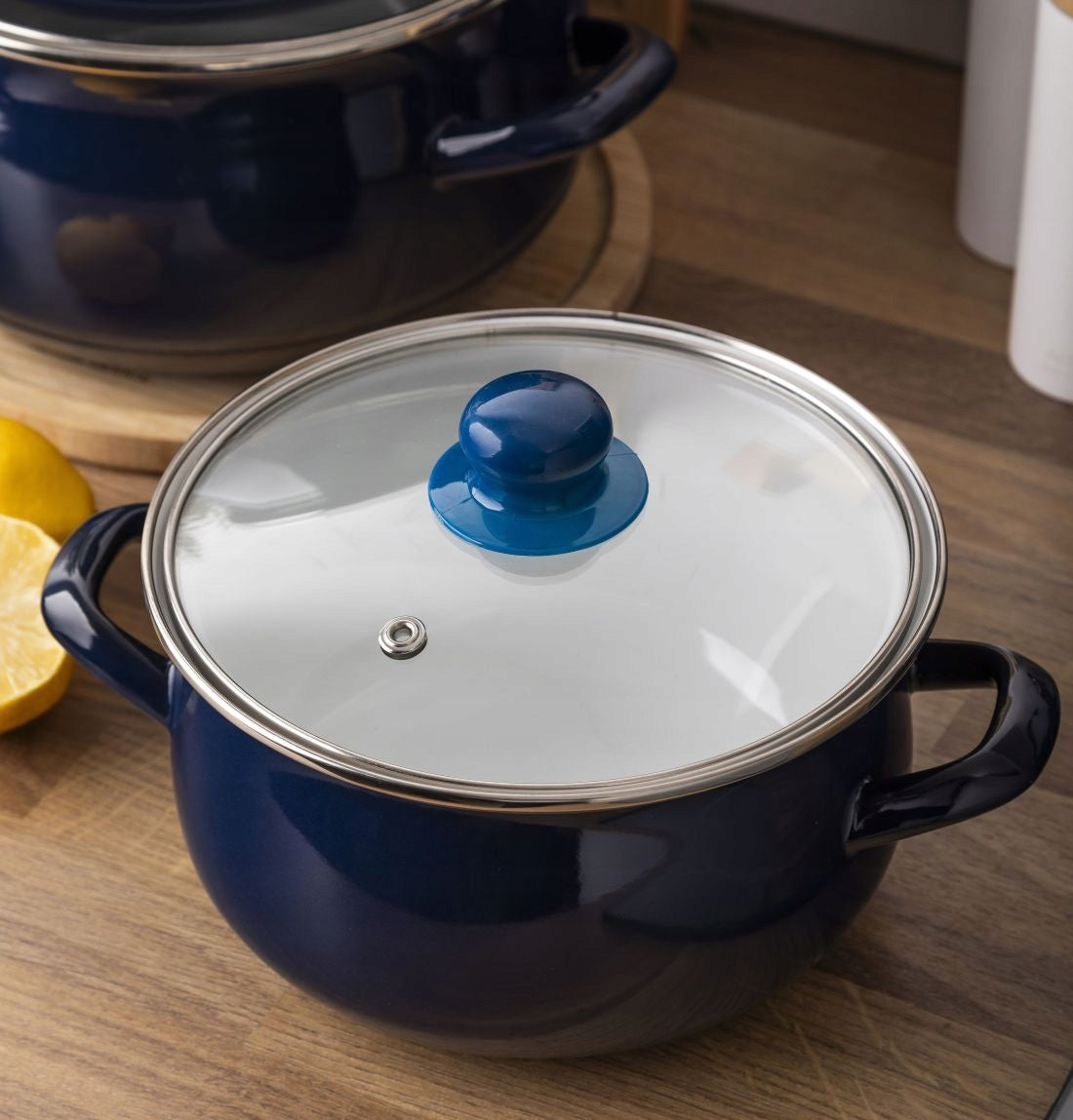 Enamel induction pot with gas lid Altom Design navy blue 3,5 l Brand Altom Design