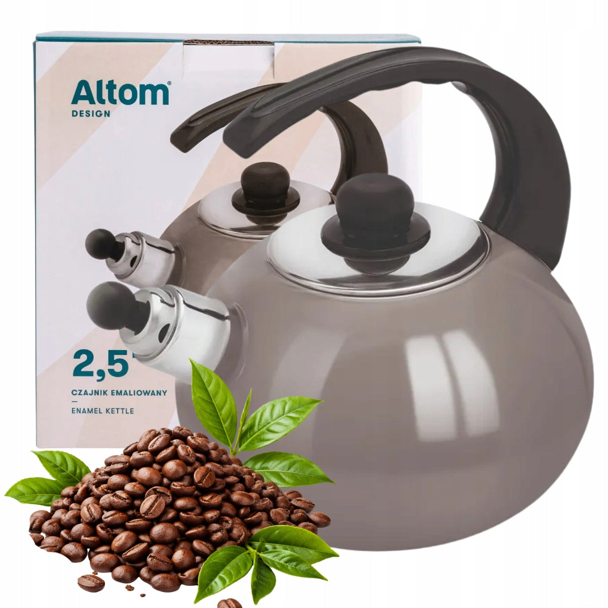 Enamel kettle Altom Design taupe 2,5 l induction gas with whistle