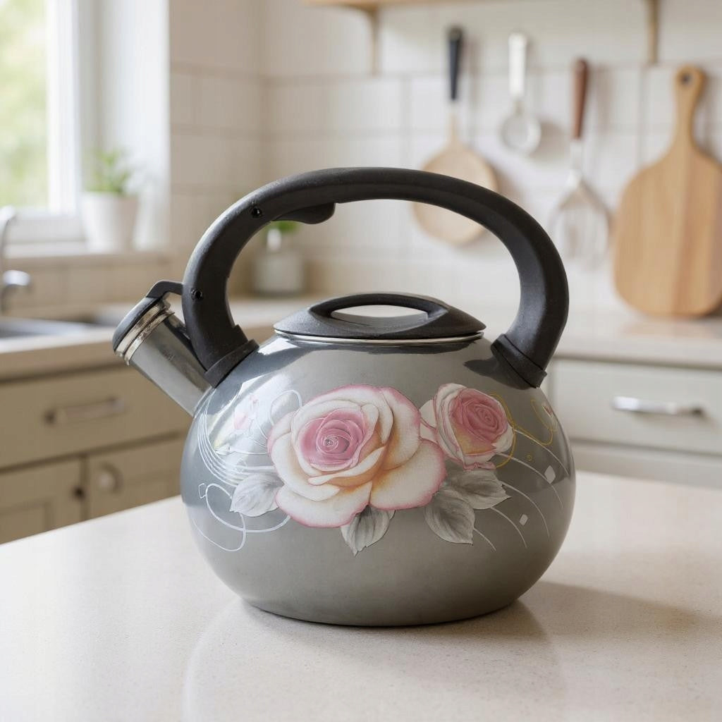 Enamel kettle large 3L enamel gas induction graphite roses MASTERPAN Packaging status original