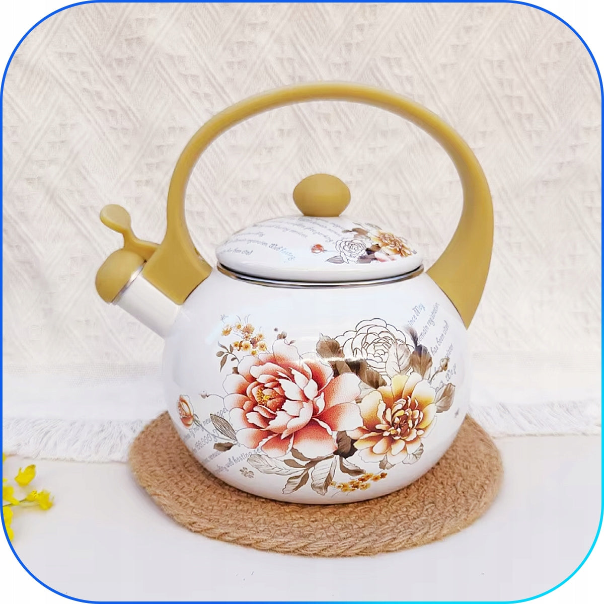 Enamel kettle with whistle 2,2 l – steel FLOWERS INDUCTION GAS White Packaging status original