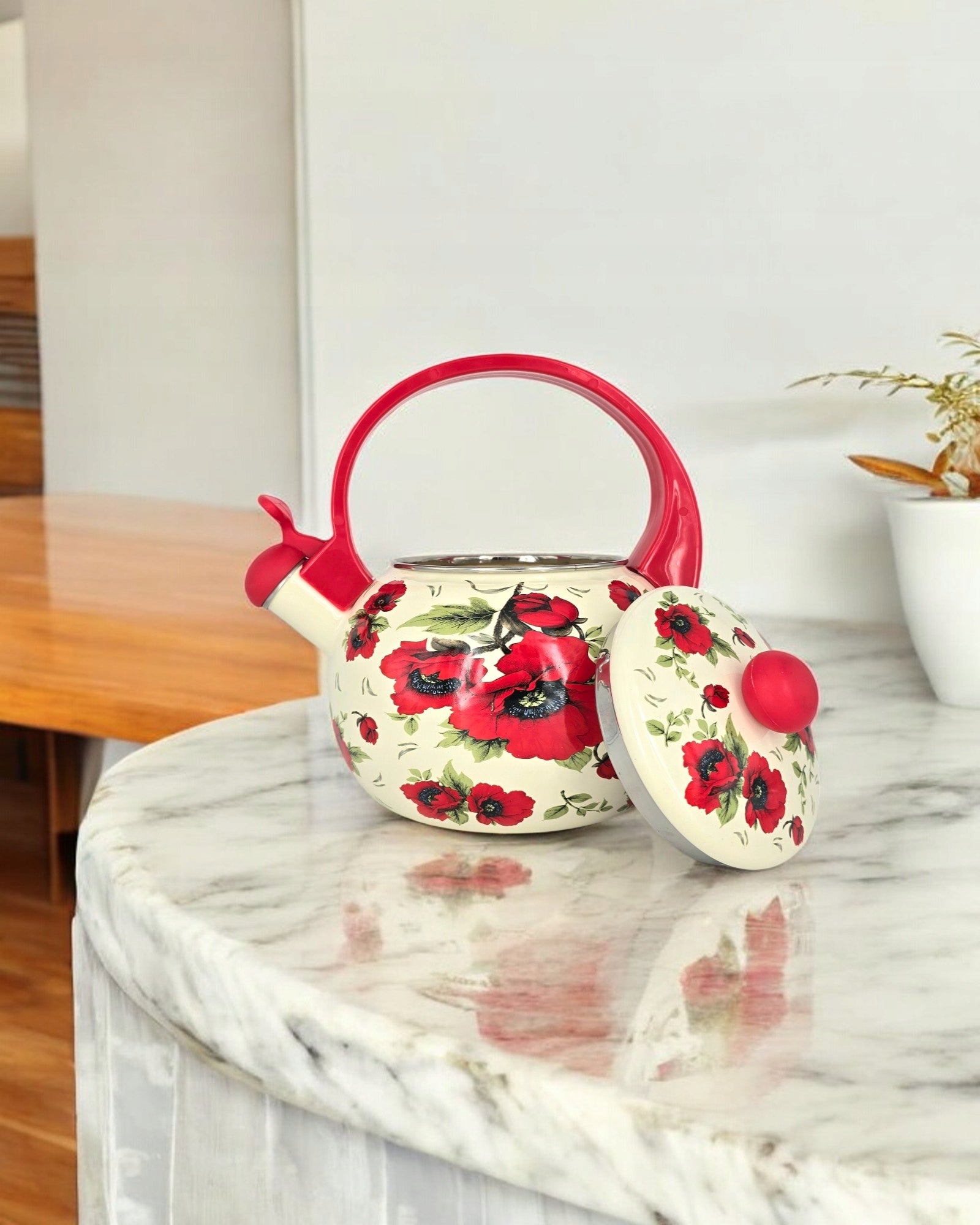 Enamel kettle with whistle 2.2L gas enamel induction poppy MASTERPAN Packaging status original