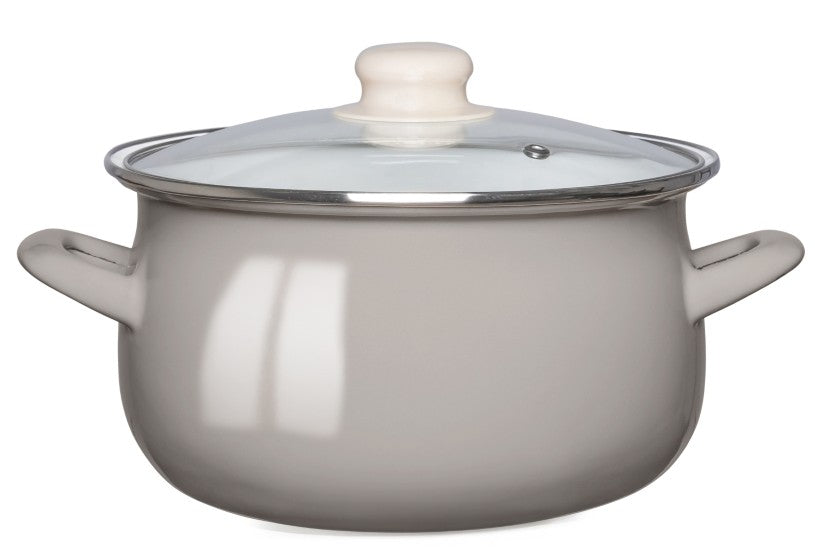 Enamel pot 1,9 l with glass lid induction gas Altom Design taupe