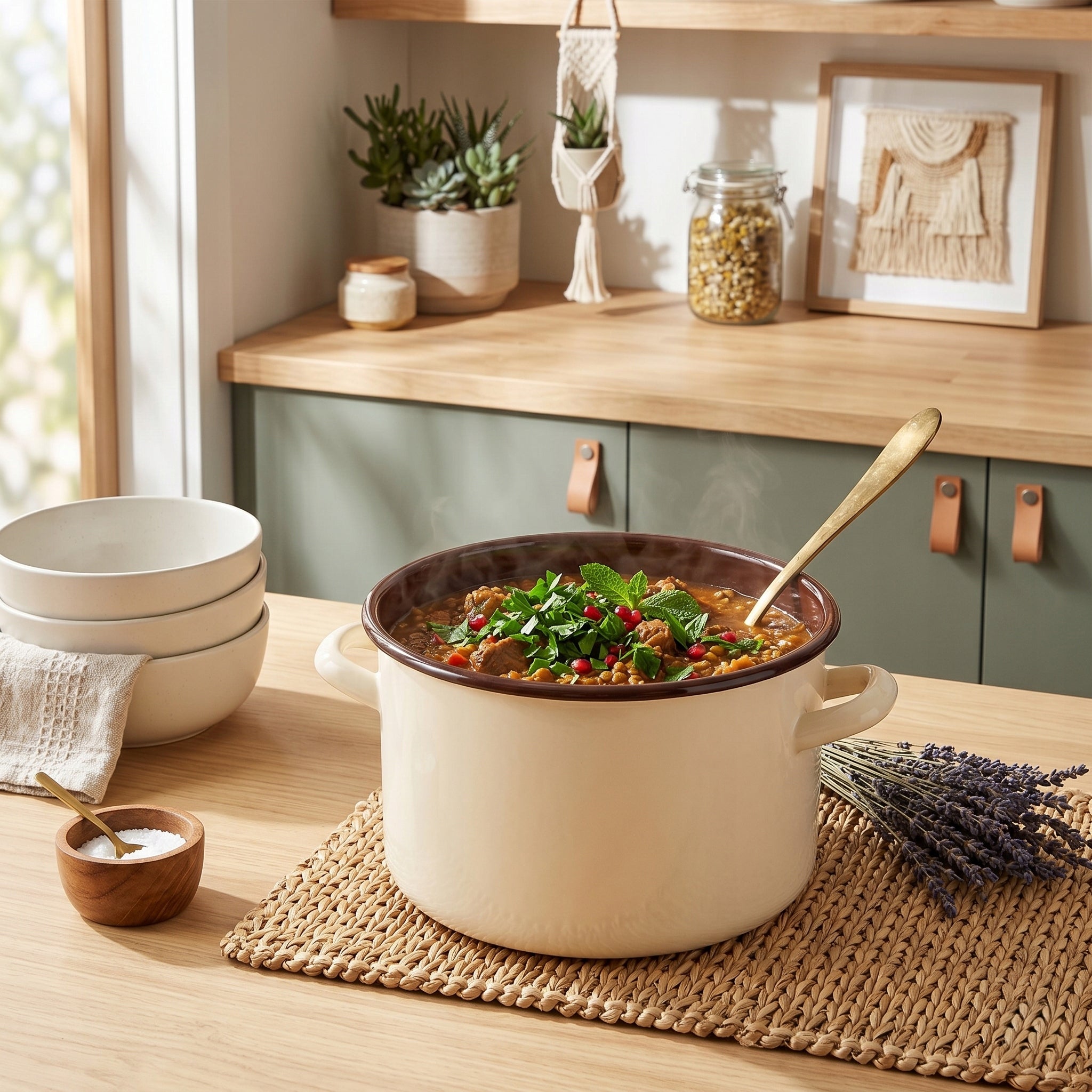 Enamel pot 4,4 l Silesia cream dark center 20 cm traditional Brand Silesia