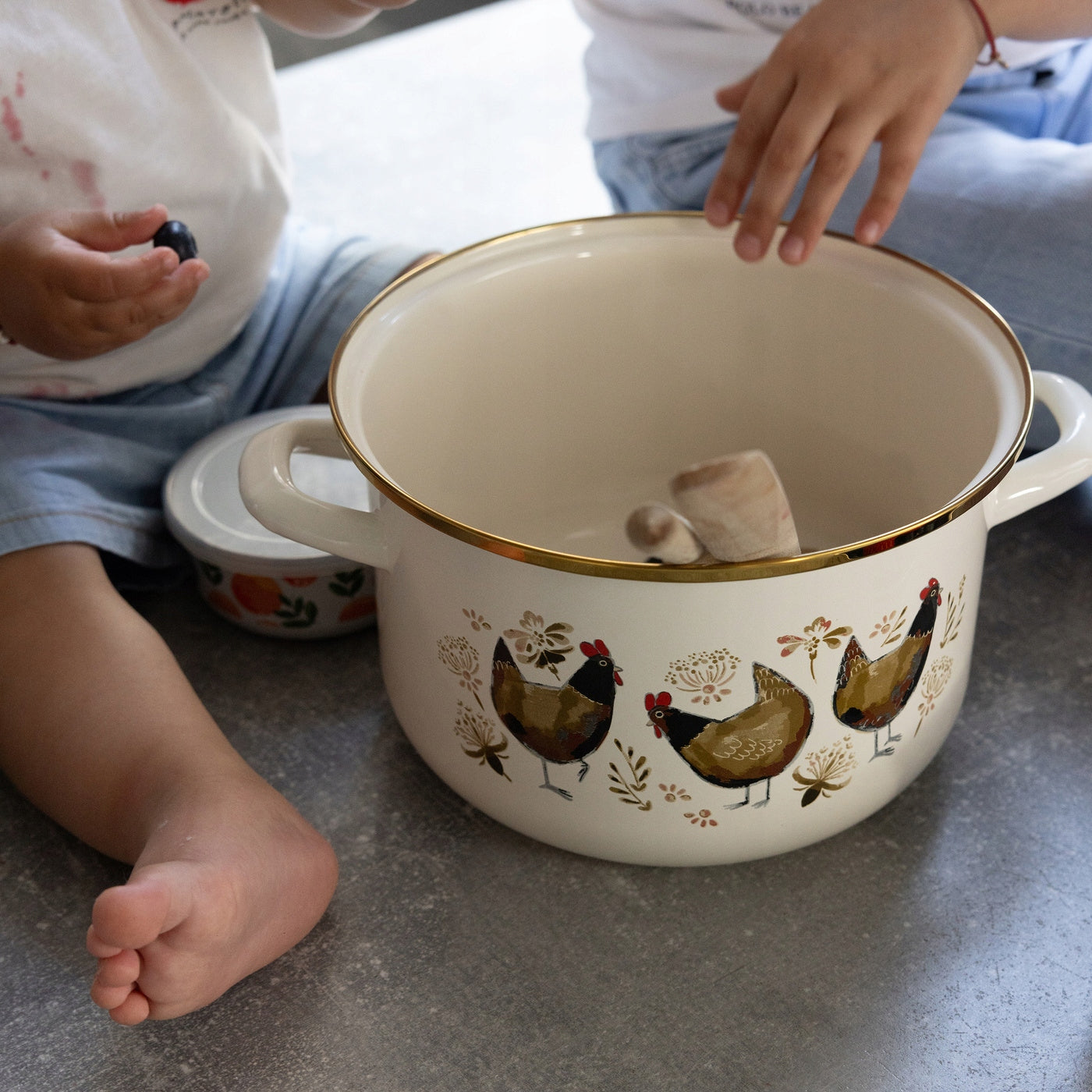 Enamel pot Emalia Pleszew Gold Chicken 22 cm 6L beige induction Capacity 6 l