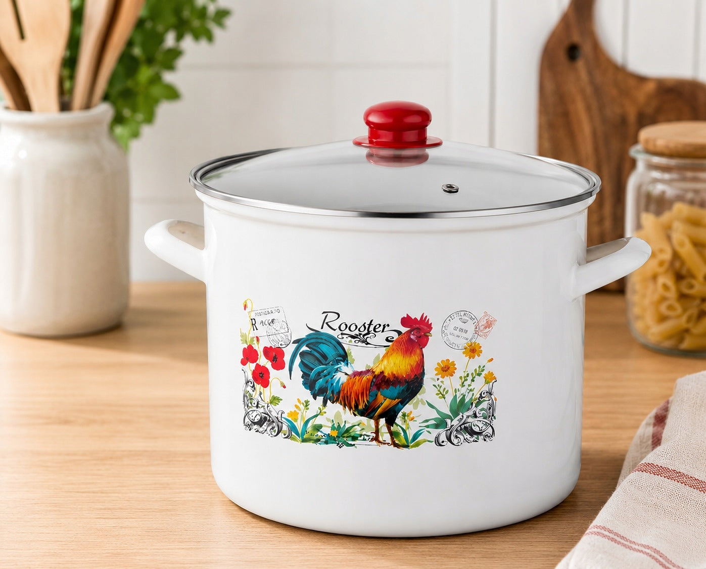 Enamel pot Emalia Pleszew Rooster 14 l 28 cm with lid Kitchen Manufacturer code 011-GAR-200/AV/28/KOG