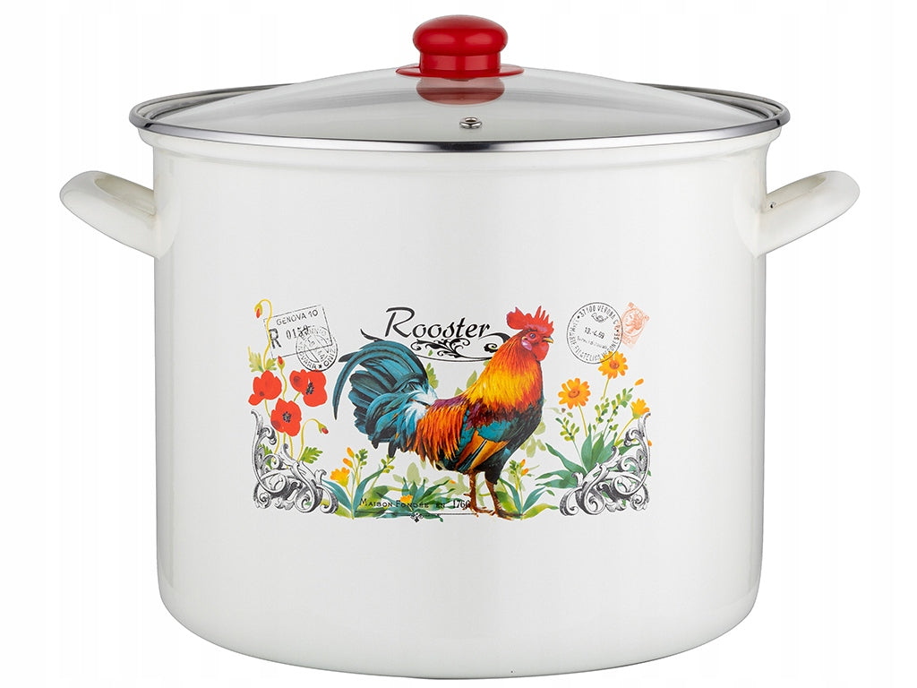 Enamel pot Emalia Pleszew Rooster 14 l 28 cm with lid Kitchen