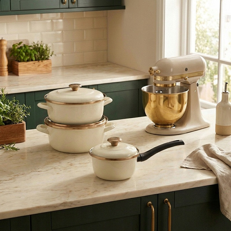 Enamel pot Metalac Maximus 3 l with lid | cream, induction Brand Metalac