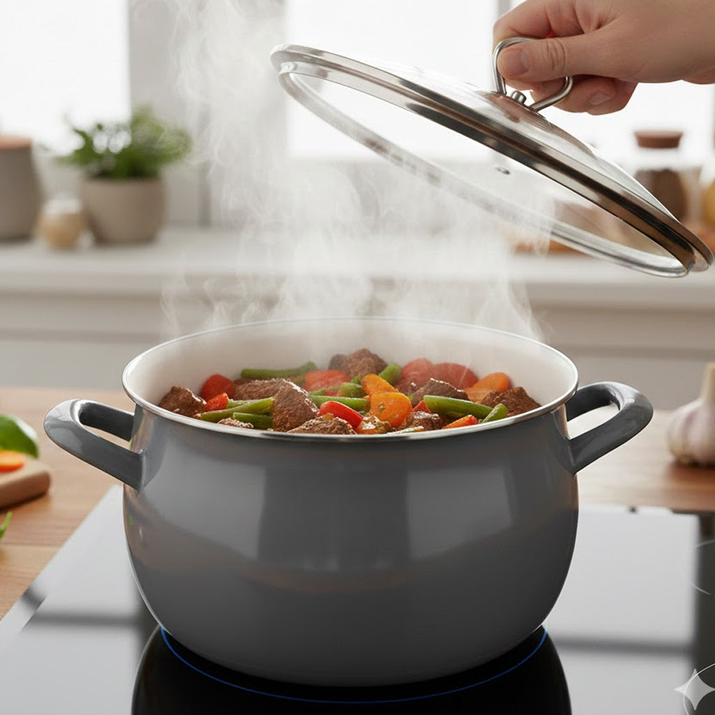 Enamel pot grey HELENA 6,5L Gas Induction Traditional Silesia Emalia EAN (GTIN) 5905155014559