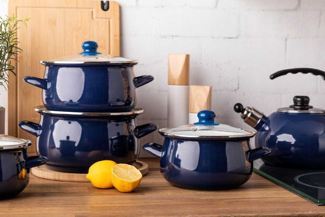 Enamel pot induction gas glass lid Altom Design navy blue 1,9l Brand Altom Design