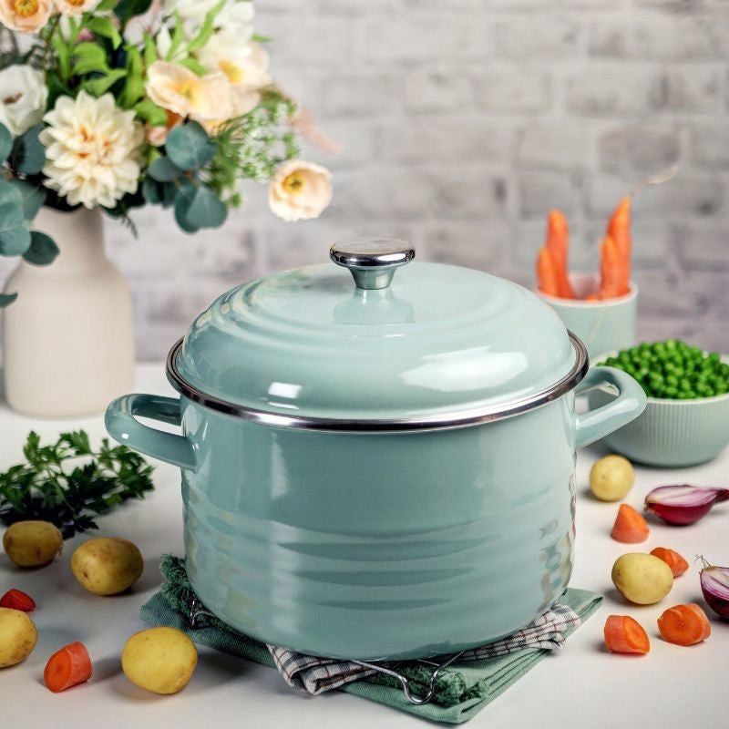 Enamel pot with enamel lid 24 cm, 6,75 l, light green, Waves Capacity 6.75 l