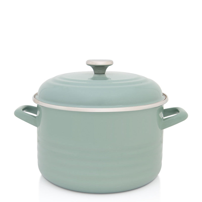 Enamel pot with enamel lid 24 cm, 6,75 l, light green, Waves