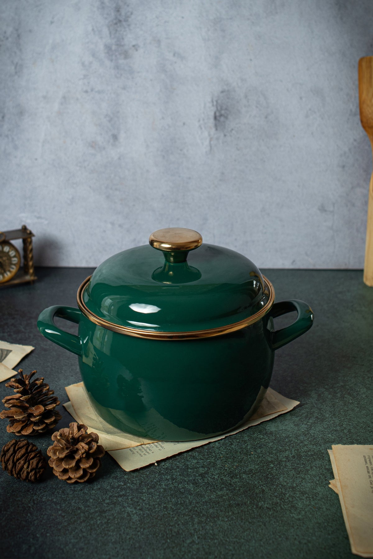 Enamel pot with lid 16 cm induction gas Metalac 2,2L green Packaging status original
