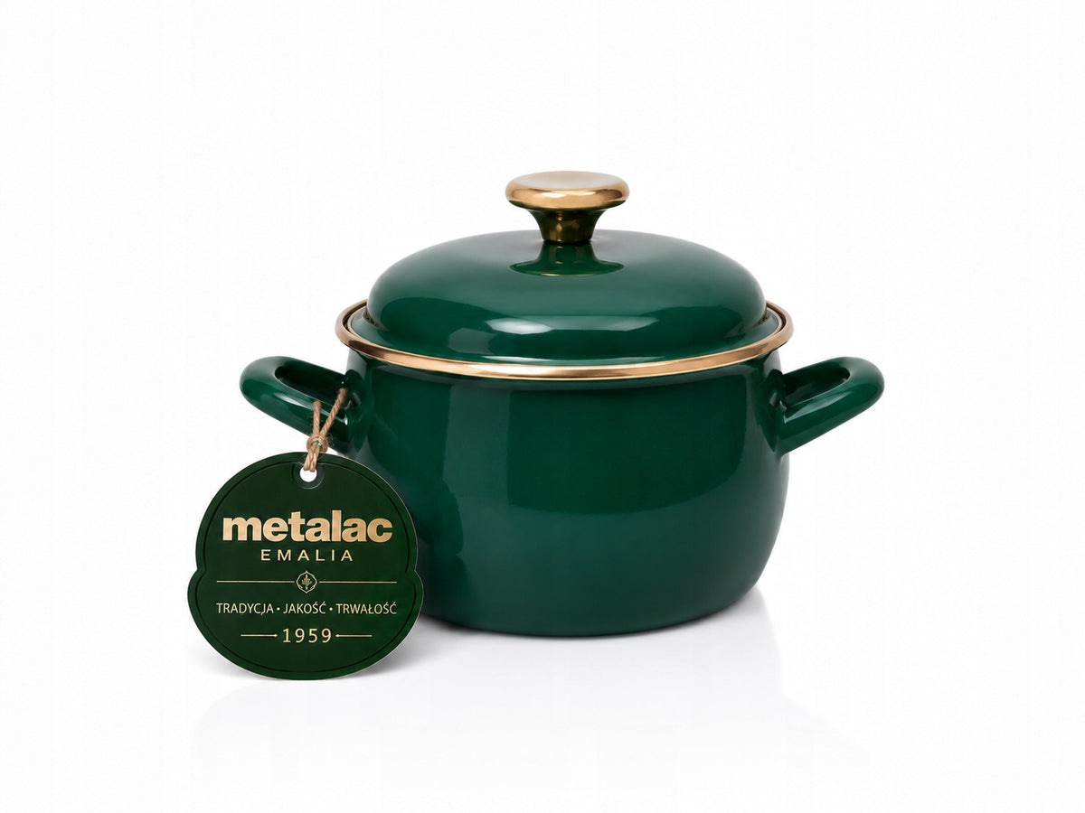 Enamel pot with lid 16 cm induction gas Metalac 2,2L green