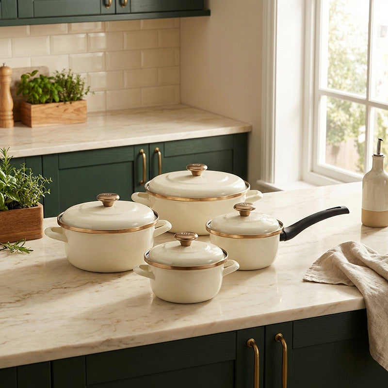 Enamel pot with lid Metalac Maximus 24 cm 5,4 l cream induction Brand Metalac