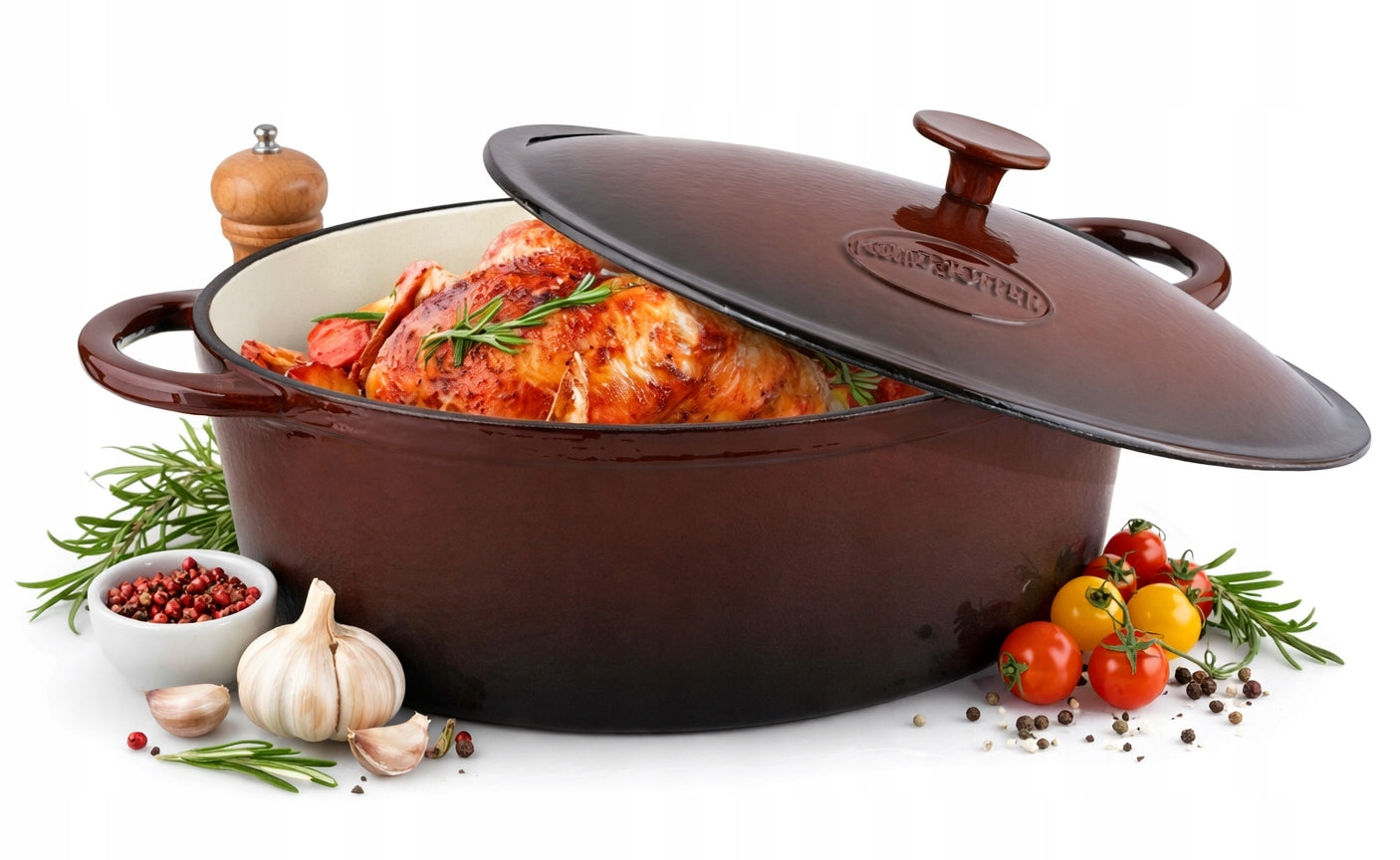 Enameled CAST IRON PAN 6,4 L Deep Gooseberry with Lid INDUCTION GAS