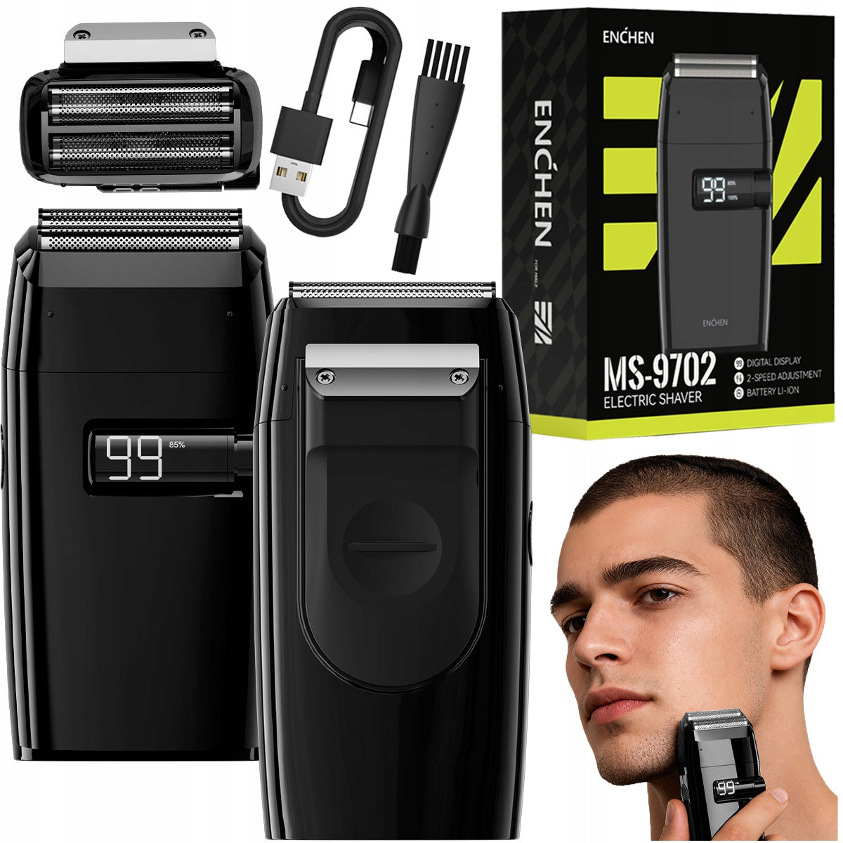 Enchen MS-9702 Beard Shaver with Travel Display with Trimmer