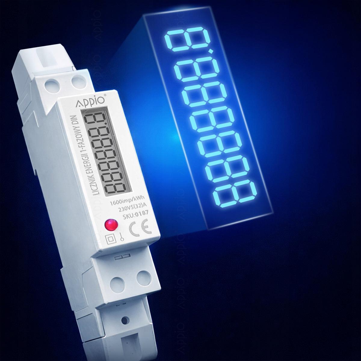 Energy Meter Single Phase 1F Current Consumption Meter Submeter DIN Rail Manufacturer code 0187 MIERNIK LCD 1-FAZOWY ZUŻYCIA 230V 1F