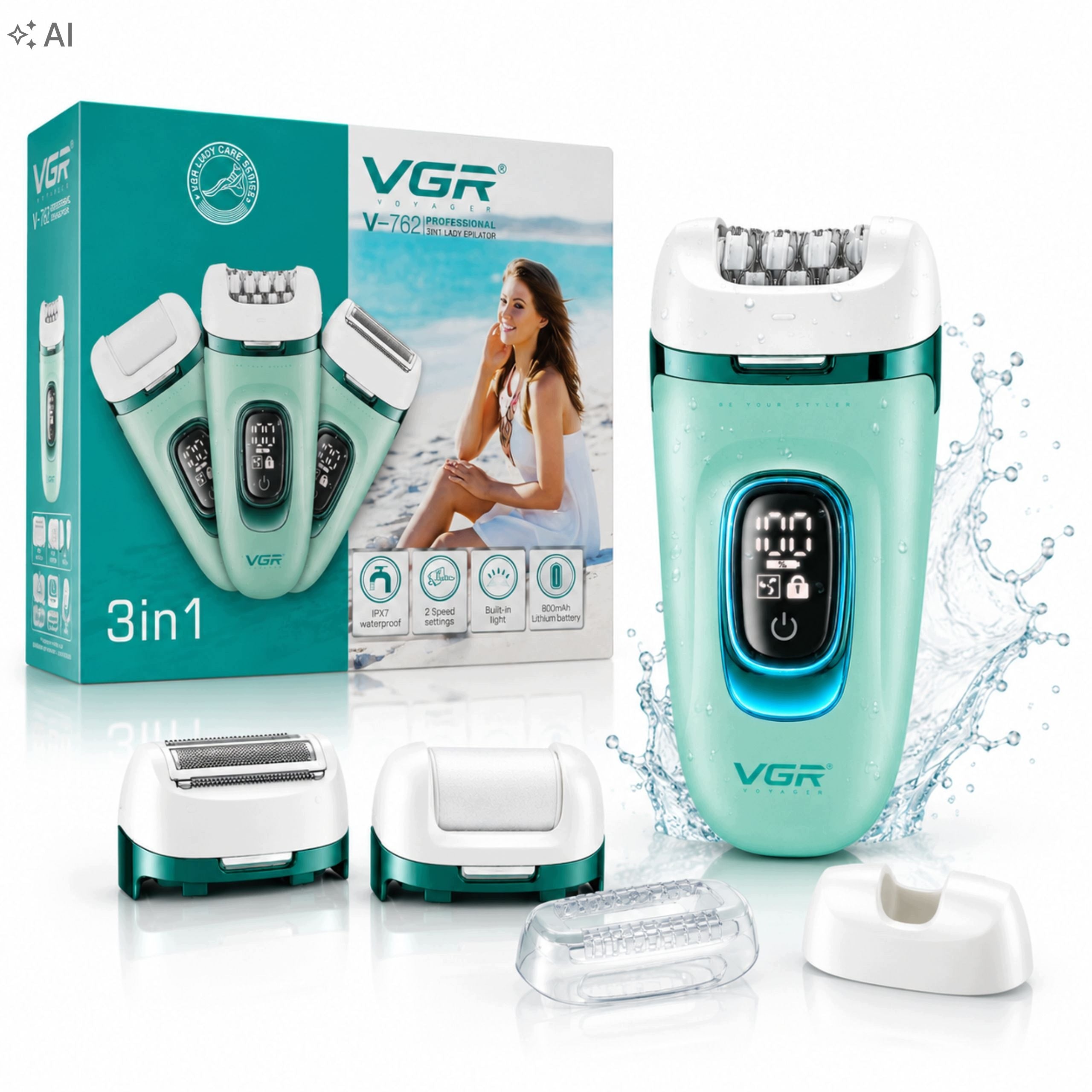 Epilator Women's 3in1 Leg Foil Shaver Pach LED Foot Milling Machine Medical device no