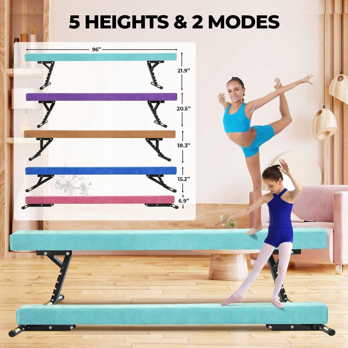 Equivalent gymnastic beam for children, foldable, 244 cm, 5 levels Packaging status original
