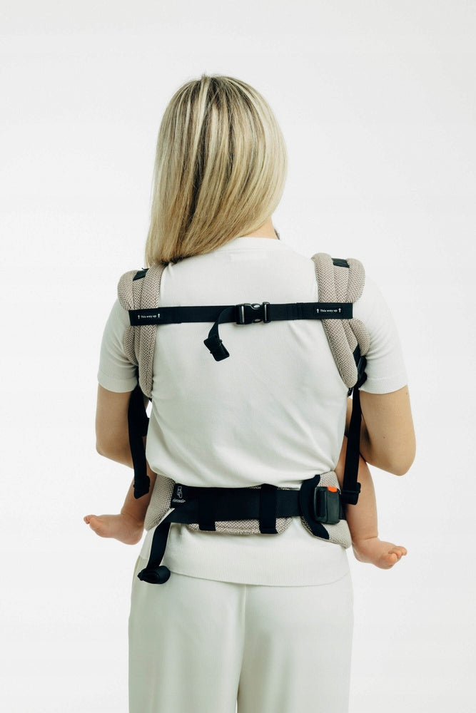 Ergonomic Adjustable Carrier - LennyUpGrade Pro: Small Almond Herringbone Carrier type classic soft