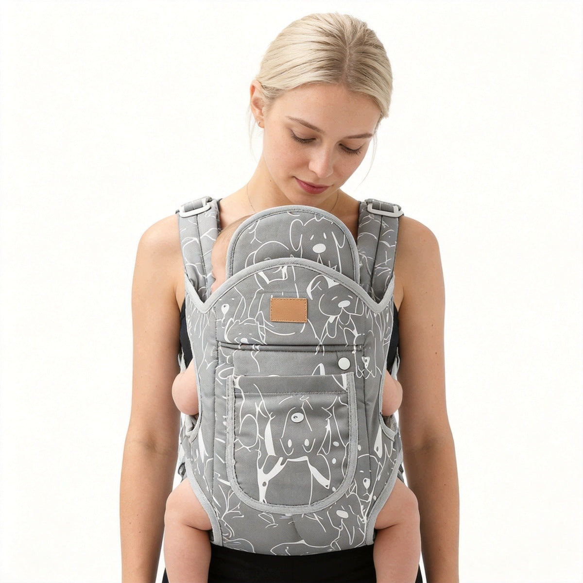 Ergonomic baby carrier, adjustable front and back, 2 in 1 Color shades of gray and silver multicolor