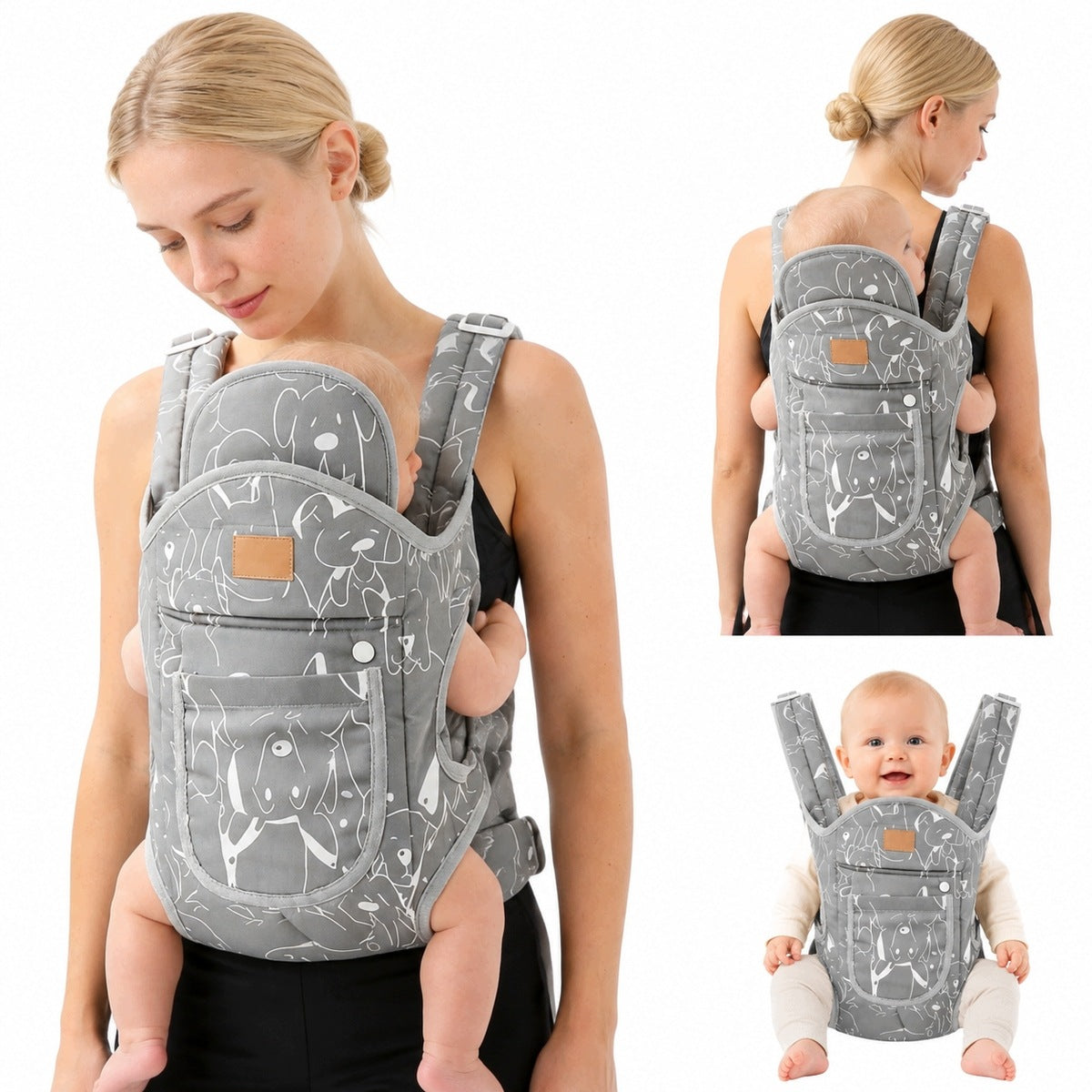 Ergonomic baby carrier, adjustable front and back, 2 in 1