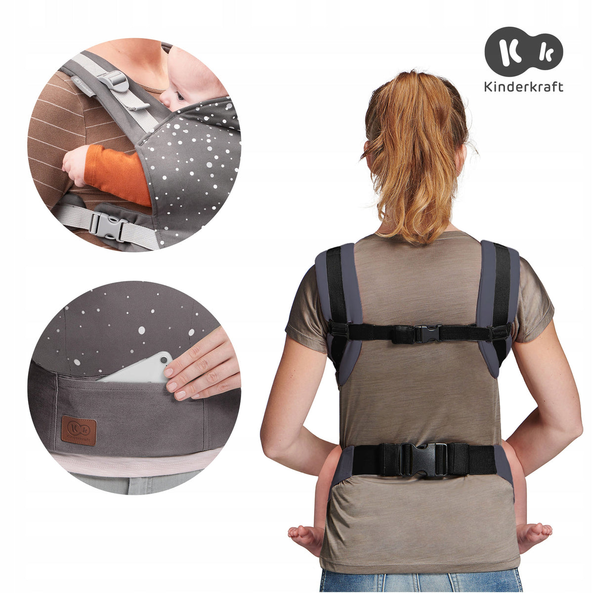 Ergonomic carrier for children Kinderkraft NINO confetti grey up to 20 kg Brand Kinderkraft