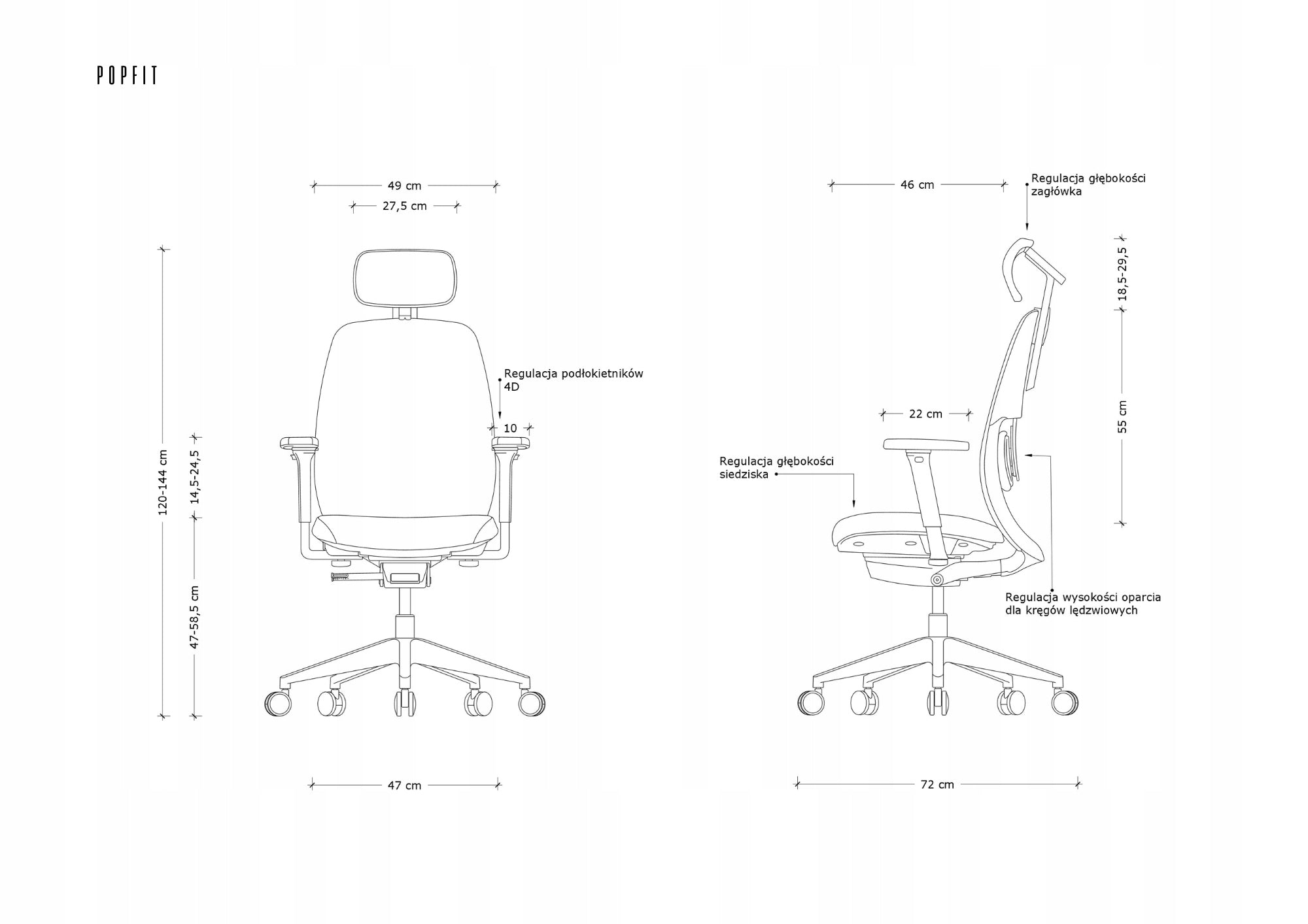 Ergonomic chair POPFIT black Unique ROTATING OFFICE fabric / mesh Manufacturer code UN2501-1H