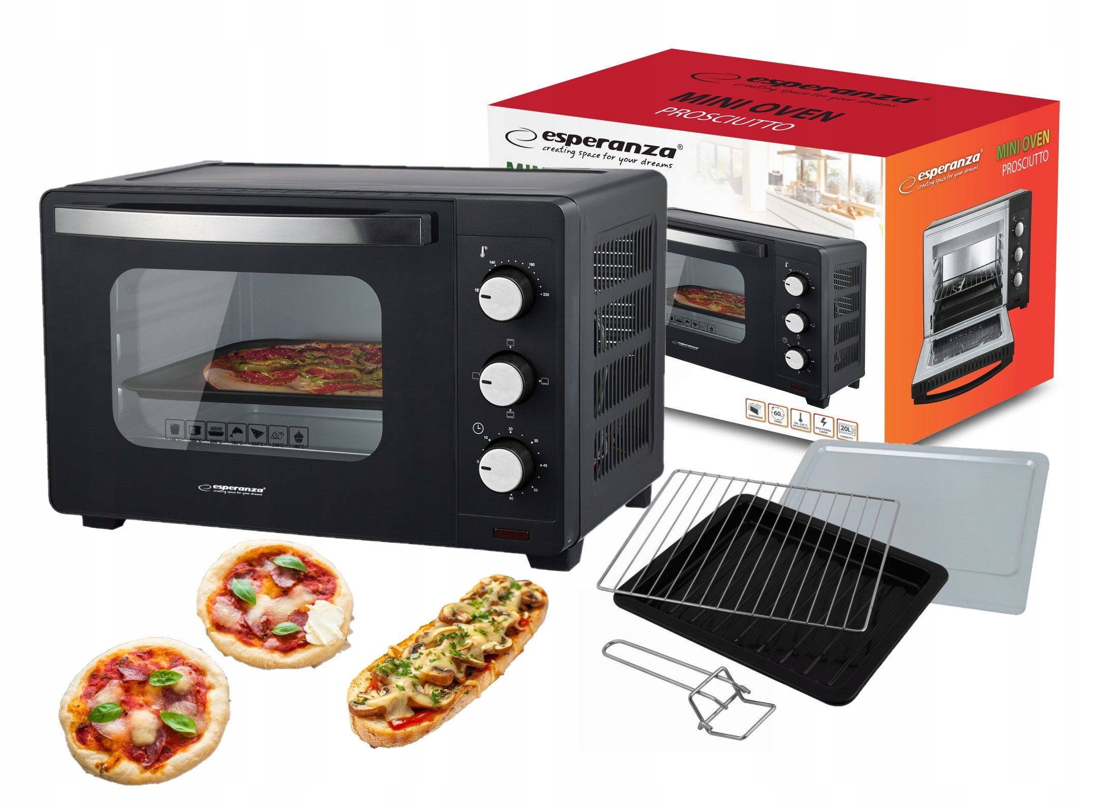Esperanza mini oven Prosciutto 20 l 1280 W EKO008N