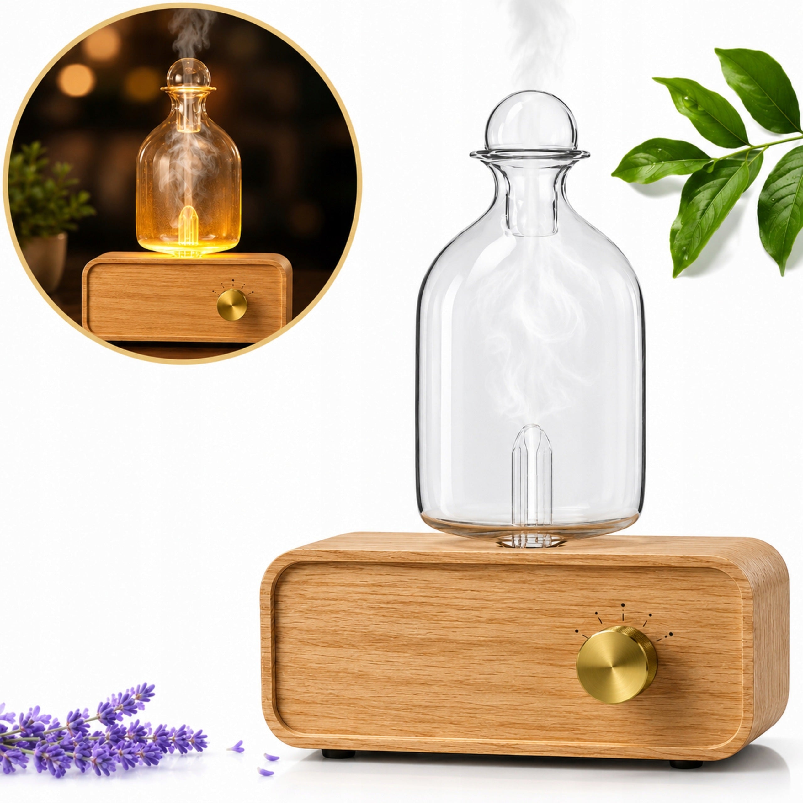 Essential Oil Diffuser Wooden Battery Operated Wireless Nebulizer Manufacturer code Blmirror, nebulizator, dyfuzor olejków, aroma