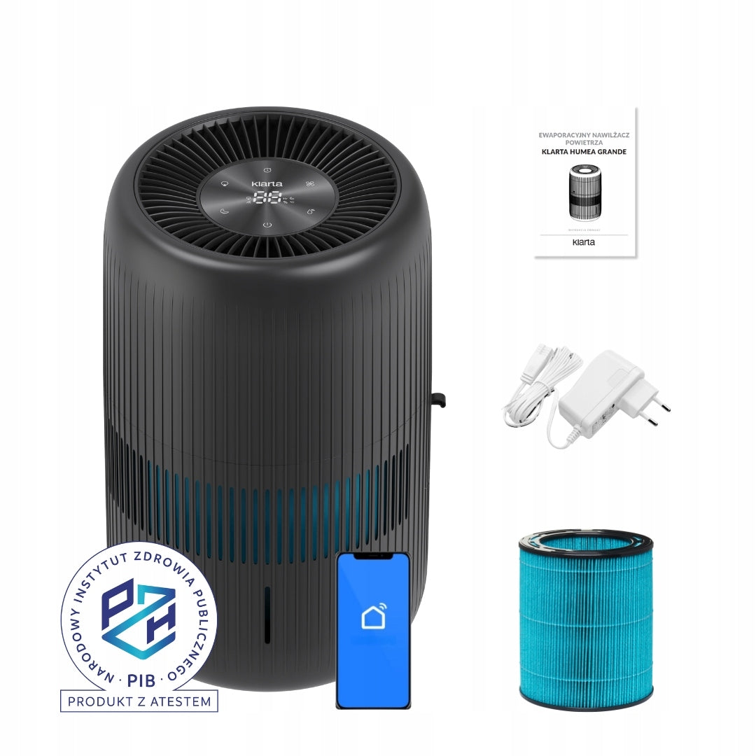 Evaporative humidifier Klarta HUMEA GRANDE Black LED 80m² 600 ml/h PZH