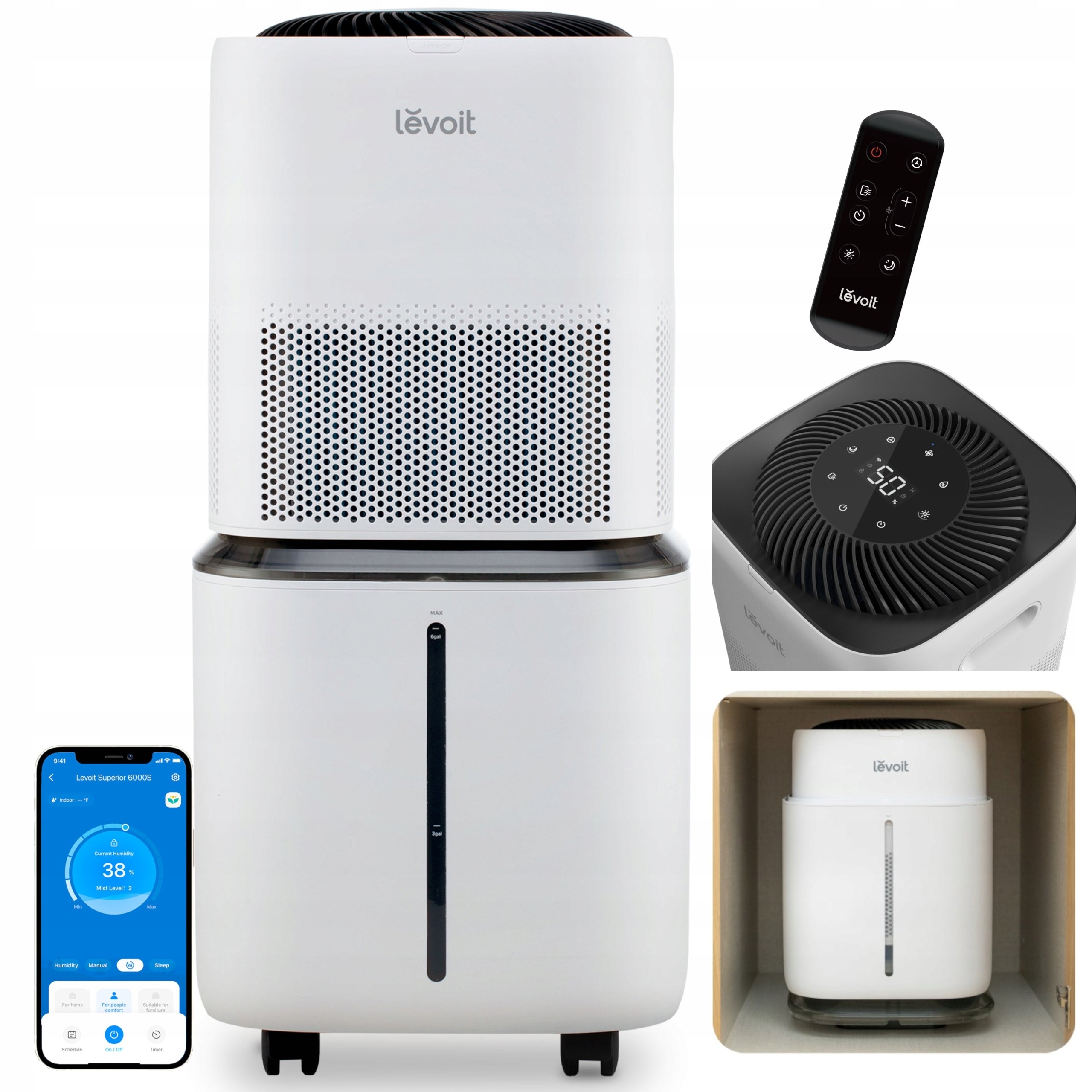 Evaporative humidifier Levoit Superior 6000S for allergy sufferers quiet natural