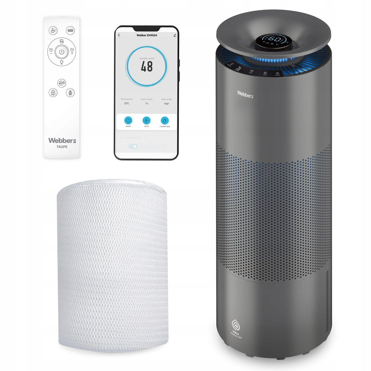 Evaporative humidifier Webber EH9004 TAUPE UV-C WiFi ULTRA-HUMI AIR 360° 8L