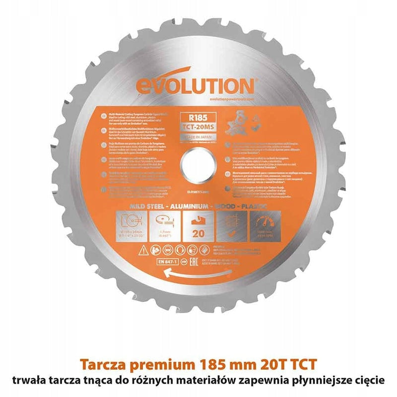 Evolution R185SMS+ Miter Saw 185mm 1200W Multi-Material Manufacturer code 047-0003A