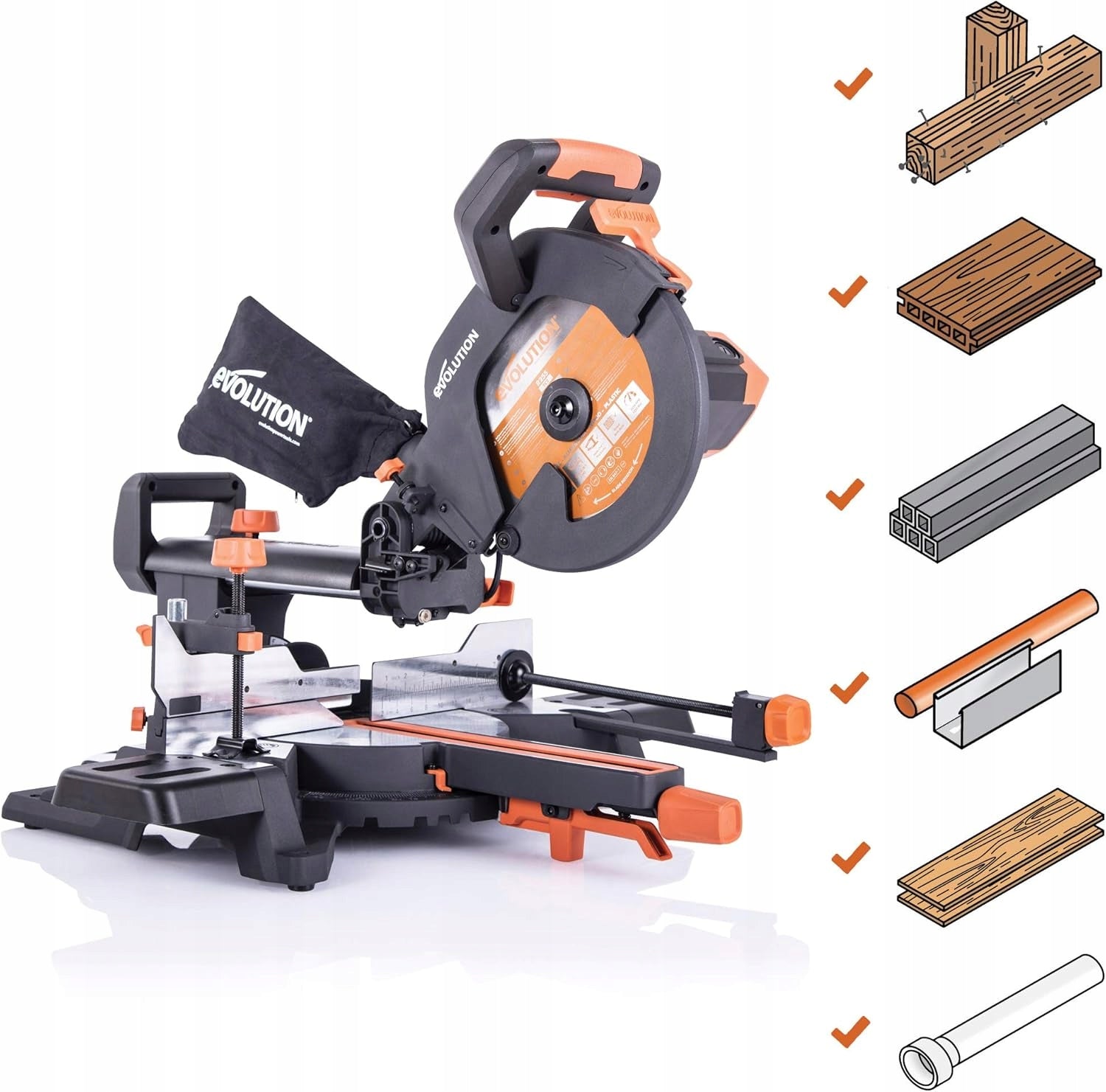 Evolution R255SMS+ 2000W Bevel Saw for Wood, Metal and Plastic Brand Evolution
