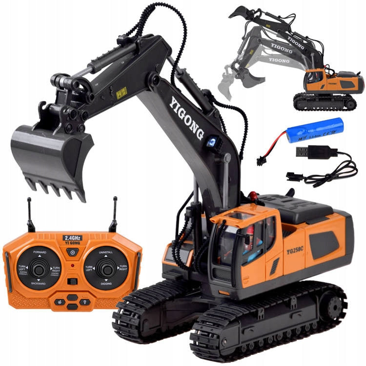 Excavator on tracks controlled by RC0599 remote control