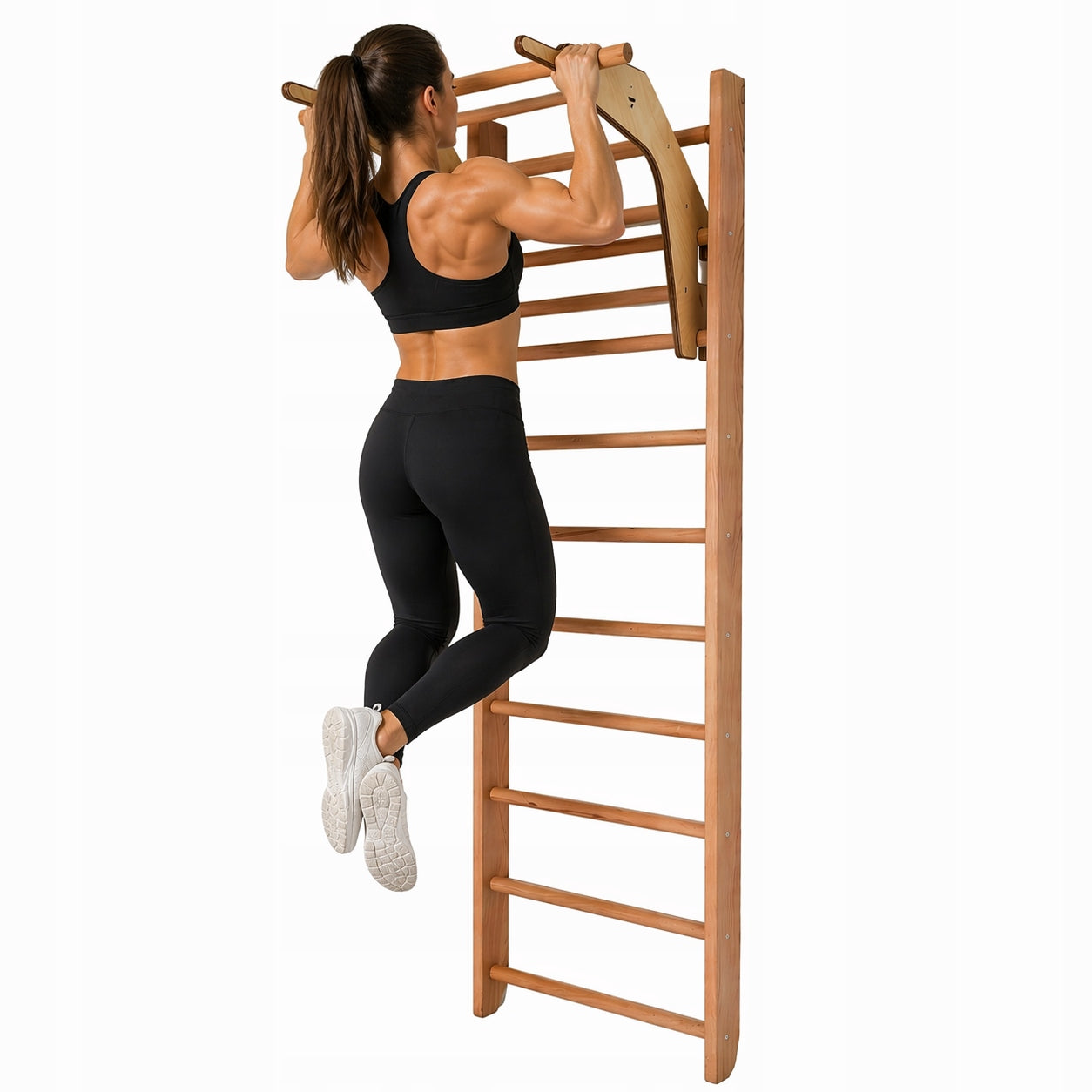 Exercise Ladder with Pull-Up Handle / DIP WOODEN SIDES 3 in 1