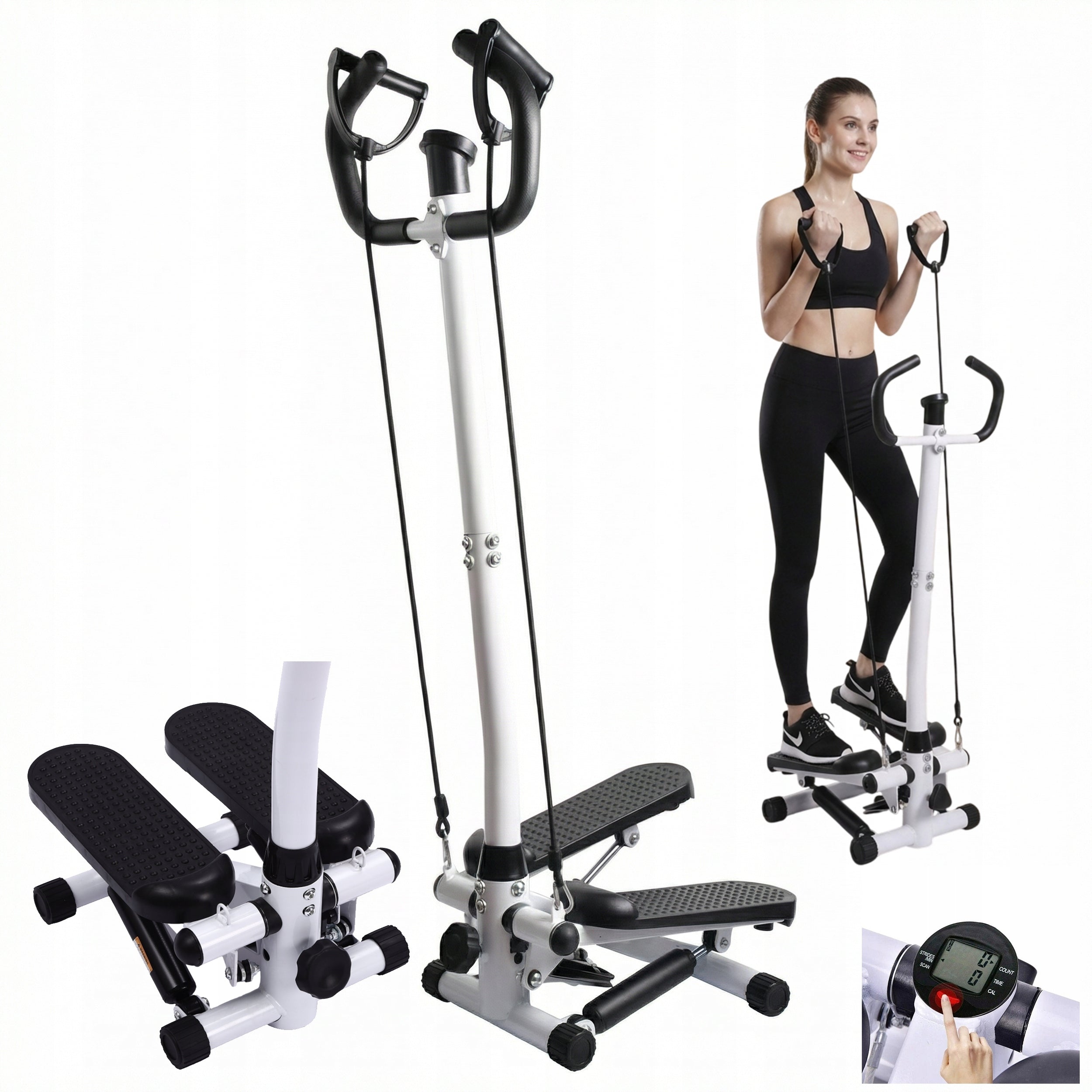 Exercise Stepper with Column and Fitness Cables LCD Counter Simple