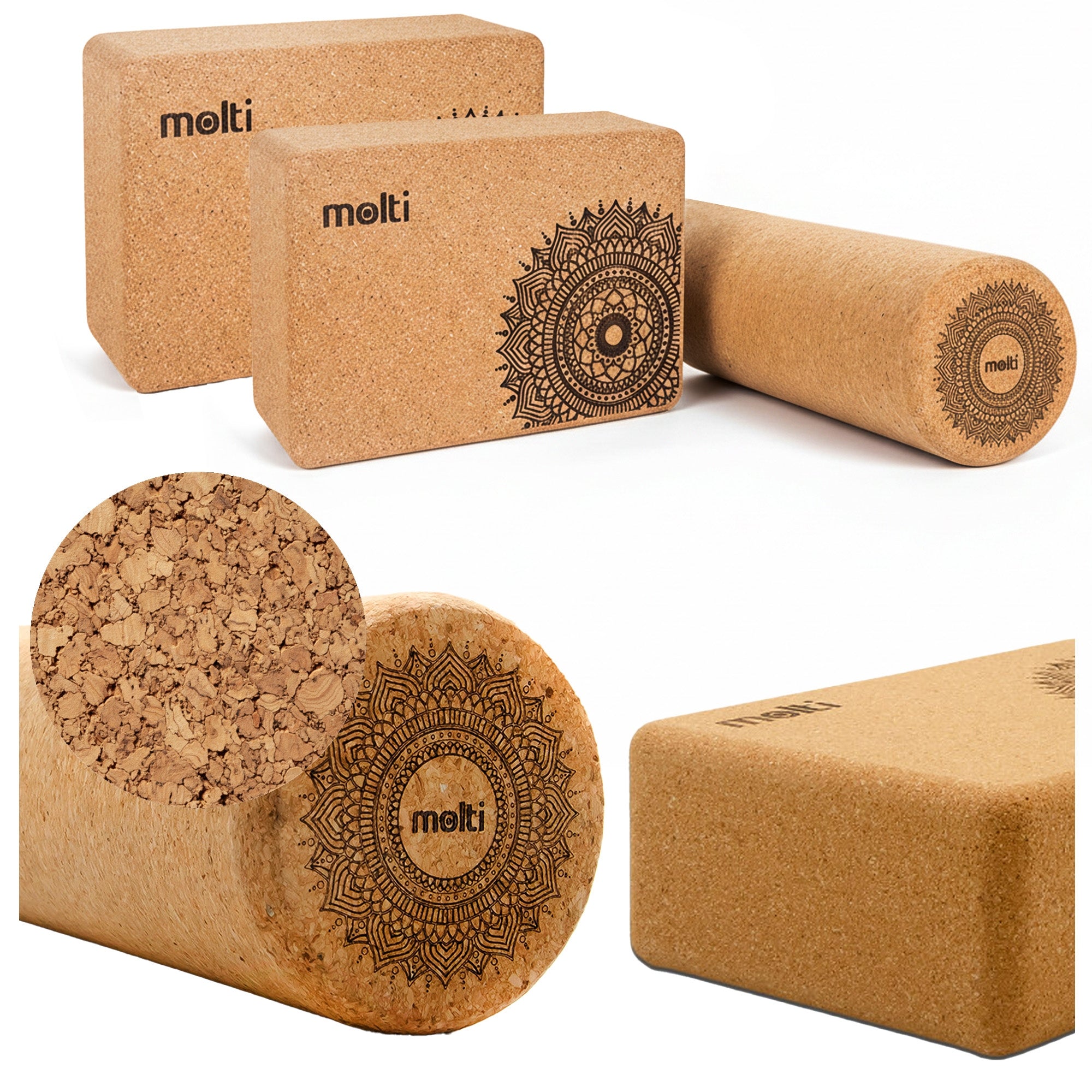 Exercise cubes 2x Pilates yoga + cork roller massage set