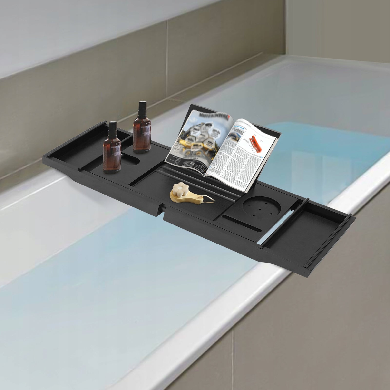 Expandable Bathtub Storage Rack Serving Table Tray 75-111cm Packaging status original